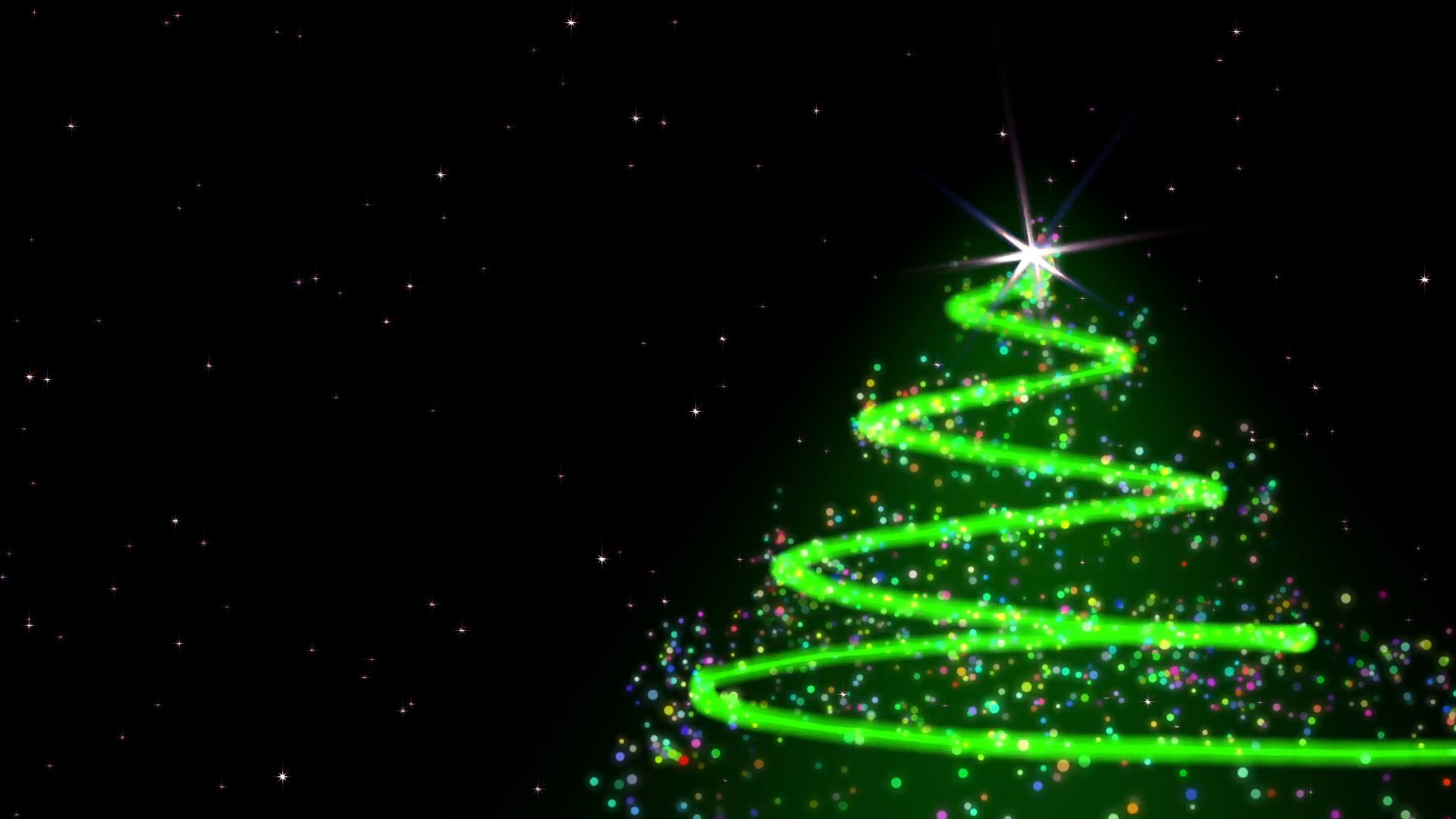 1920x1080 A black background with stars. Green text "Merry Christmas!" rises in a  spiral. Flickering tail makes the outlines of a Christmas tree Motion  Background - ...