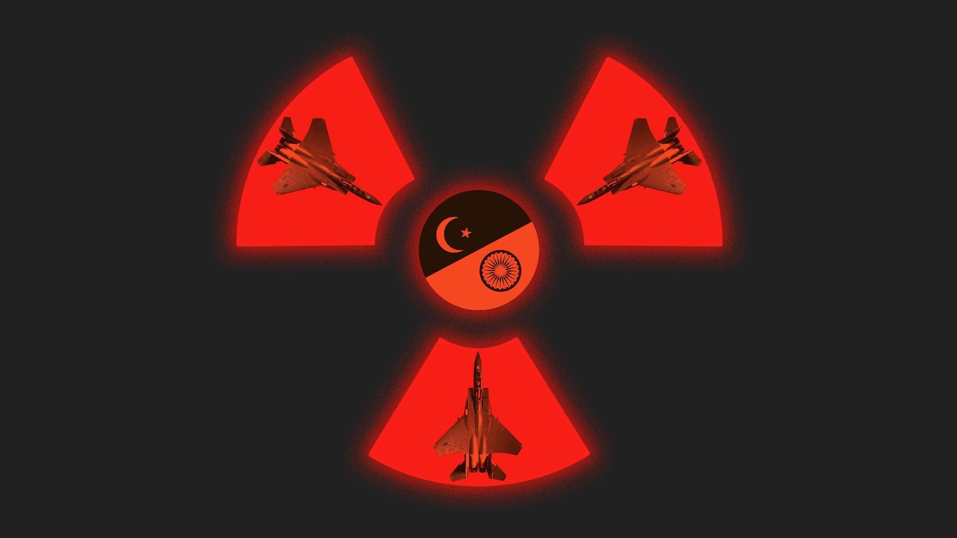 1920x1080 Illustration of nuclear war symbol made up of fighter jets and flags of  Pakistan and India