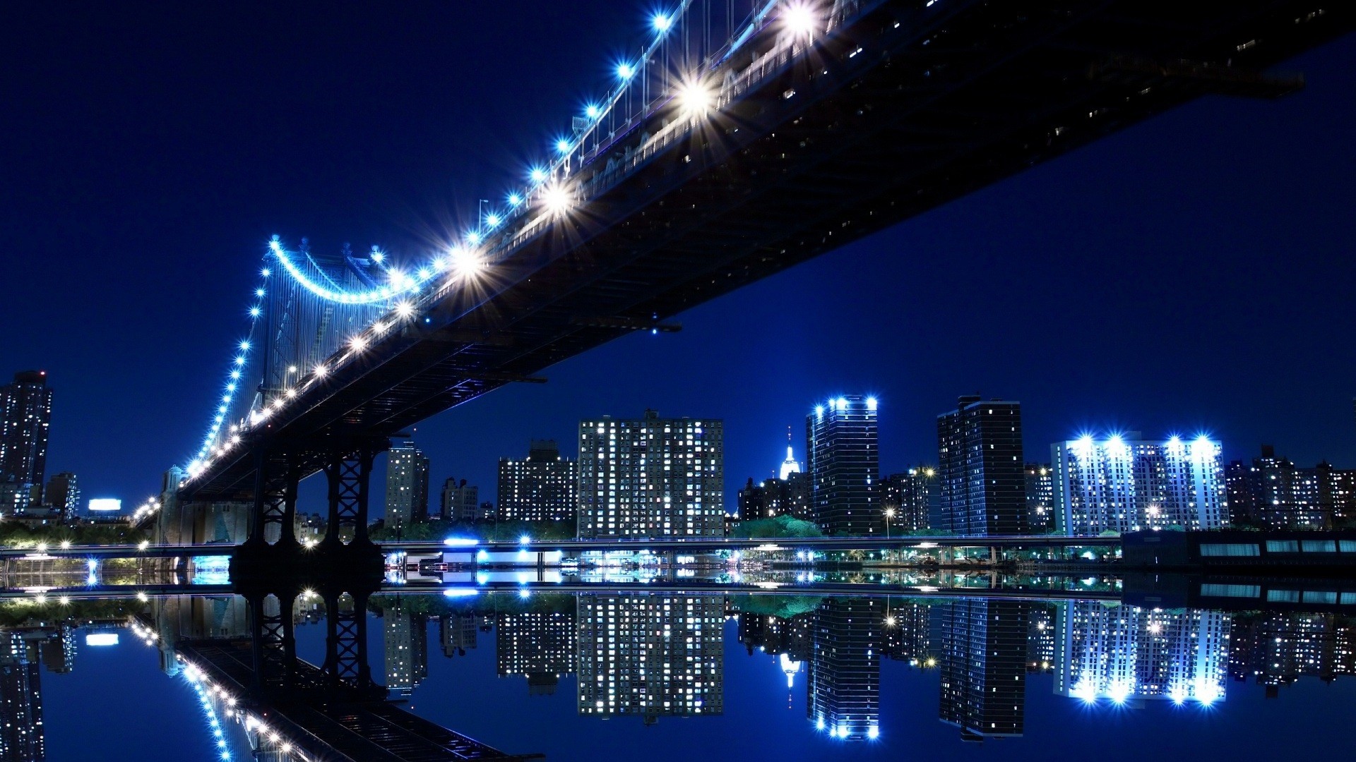 1920x1080 Late Night City Bridge View HD Wallpaper. Â« Â»