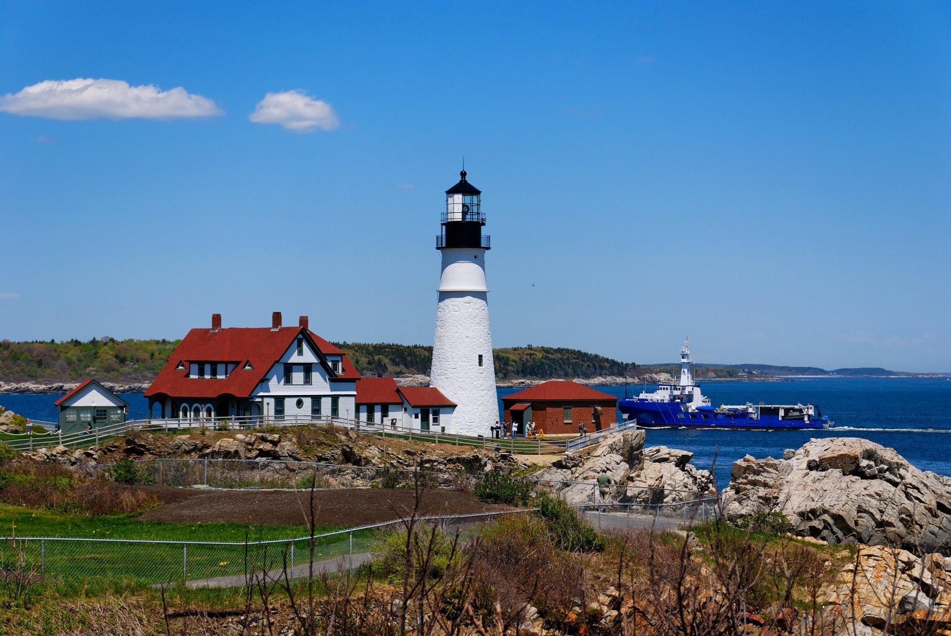 1920x1285 portland oregon united states sea lighthouse sky stones ship horizon house