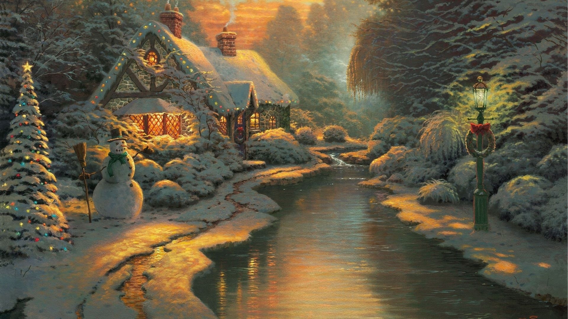 1920x1080 Thomas Kinkade Christmas Village. Thomas Kinkade Christmas