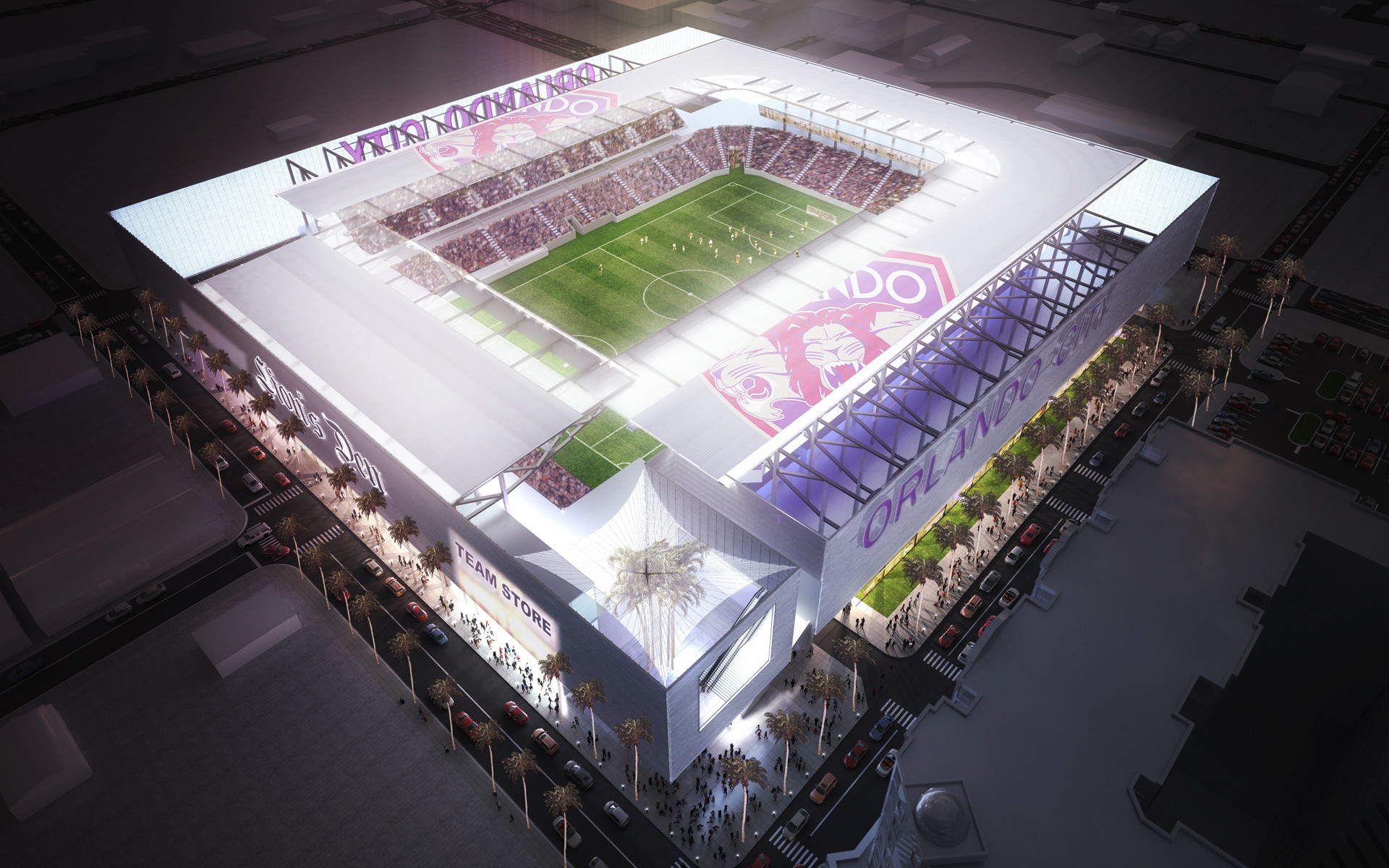 1920x1200 Rending of proposed Orlando City SC stadium released by Woods Bagot.