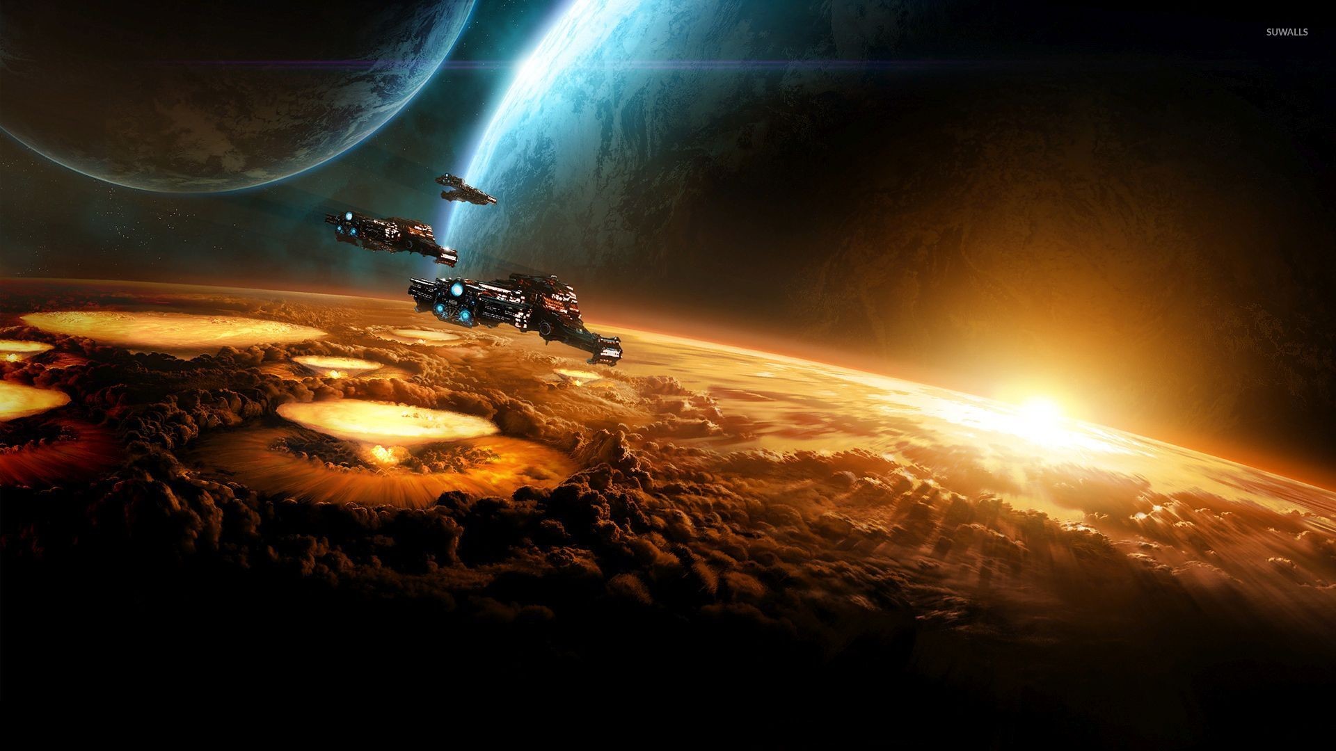 1920x1080 Spaceships heading to the light wallpaper