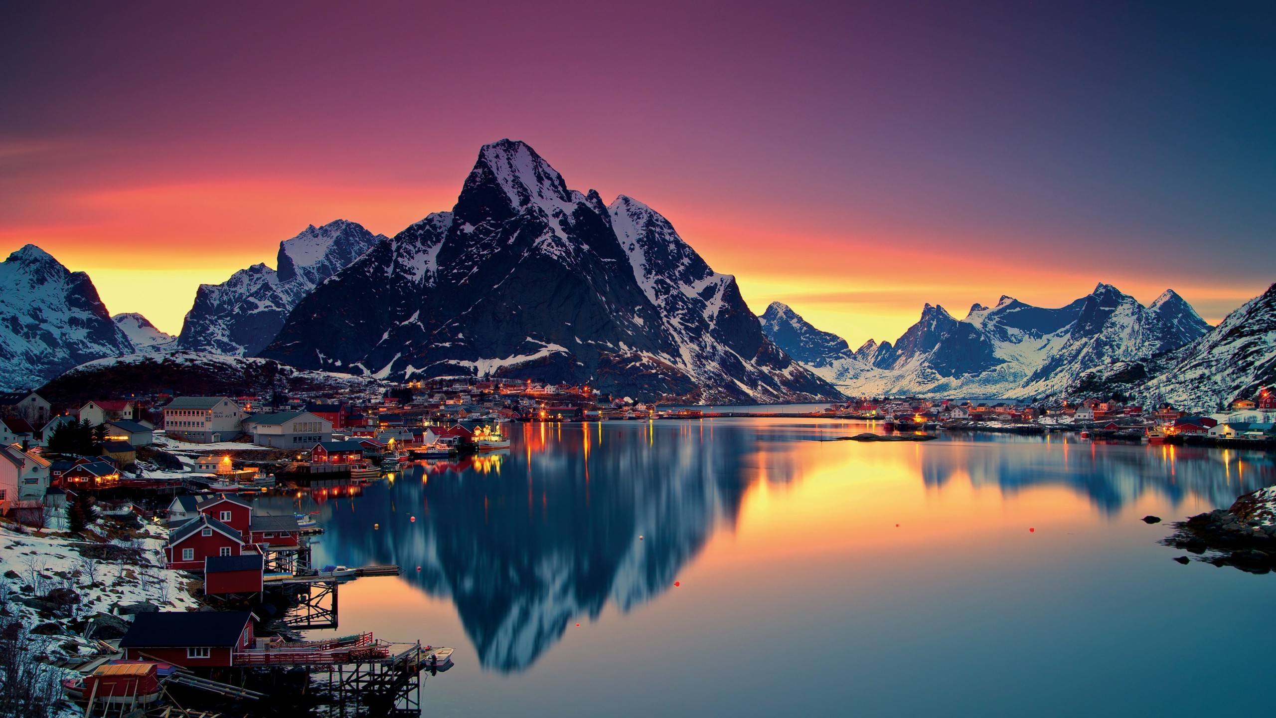2560x1440 lake, Reflection, Norway, Village Wallpapers HD / Desktop and Mobile  Backgrounds