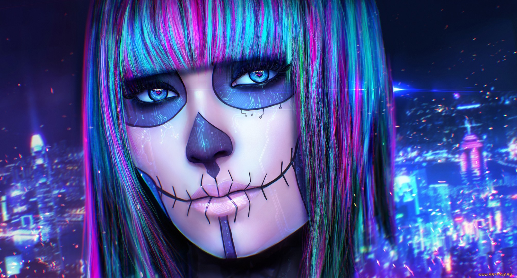 2009x1080 Artistic - Sugar Skull Woman Girl Day of the Dead Makeup Hair Colorful  Wallpaper