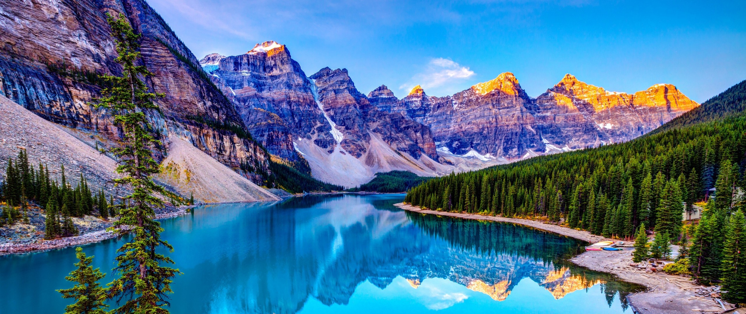 2560x1080 Mountains Sky Blue Lake Reflection Clouds Wallpaper WallpapersByte 