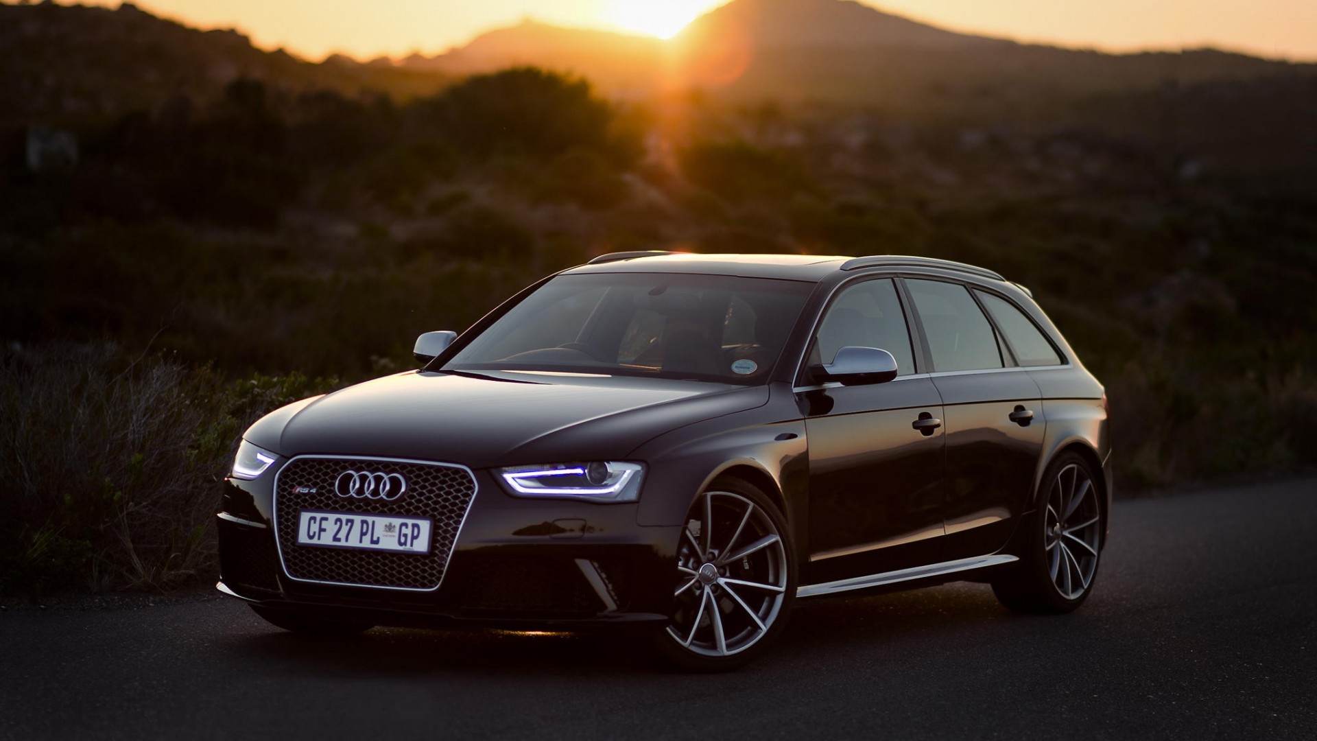 1920x1080  Wallpaper audi, rs4, side view, black, sunset