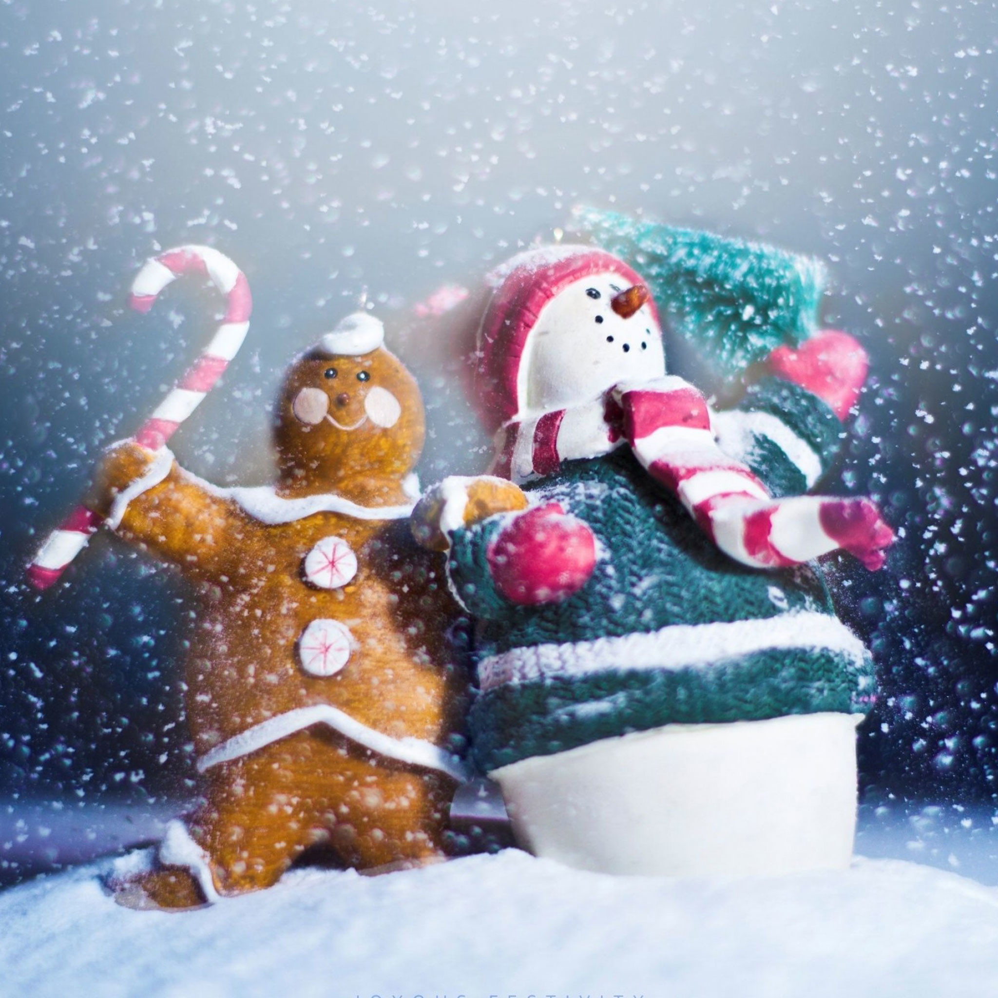2048x2048 Download Gingerbread Man and Snowman iPad Wallpaper HD