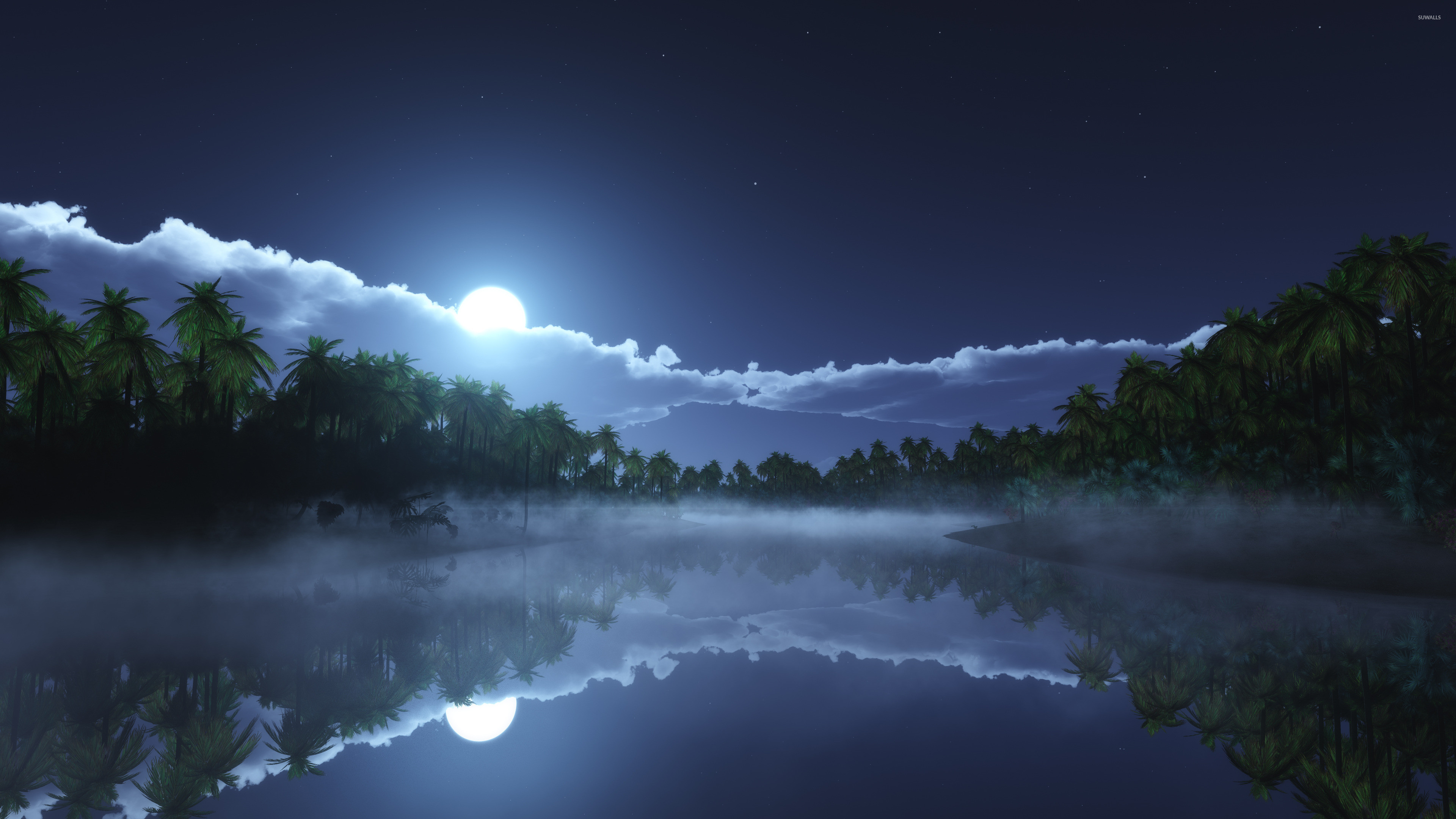 3840x2160 Beautiful night reflecting in the clear water wallpaper