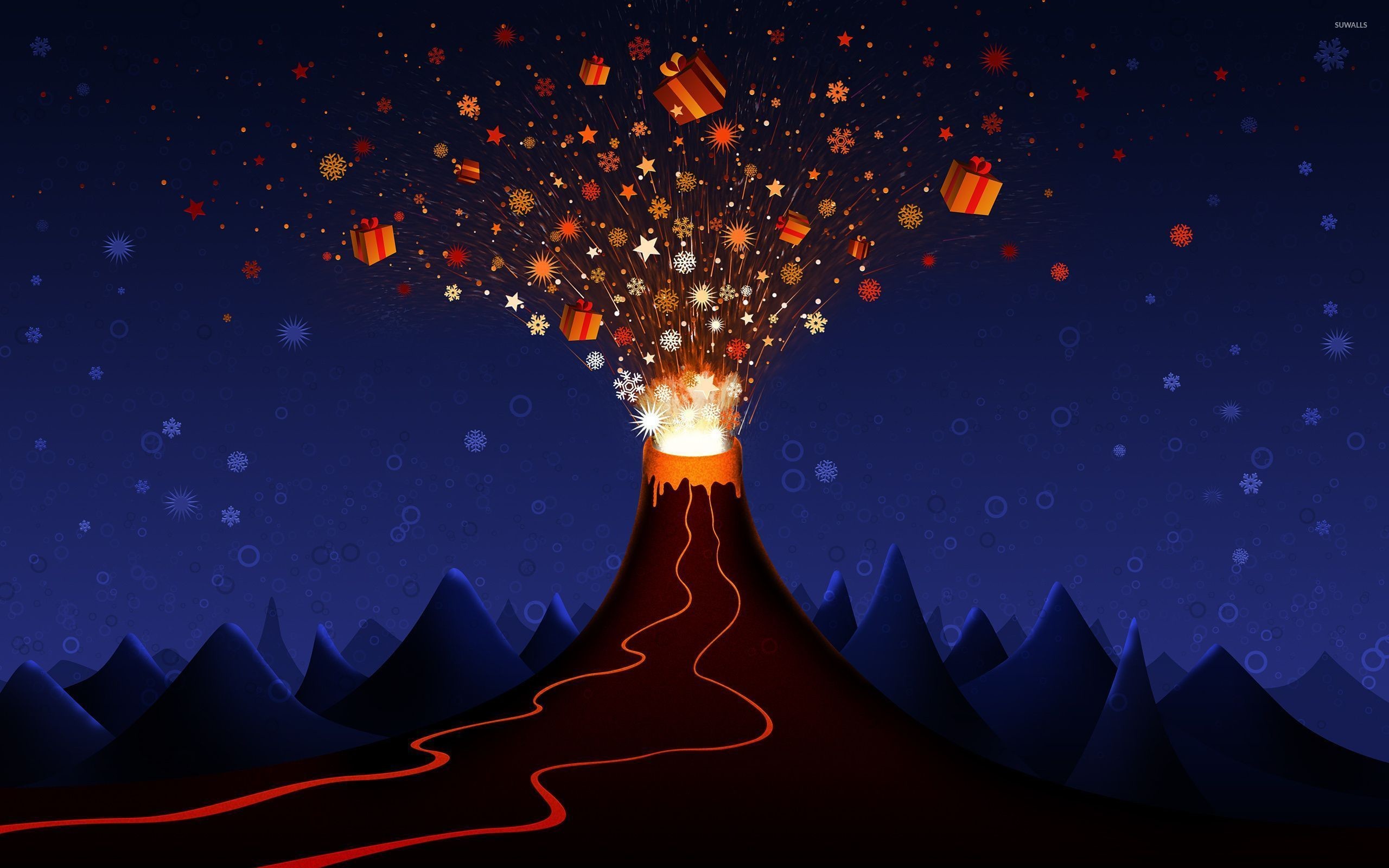 2560x1600 Volcano erupting with gifts wallpaper