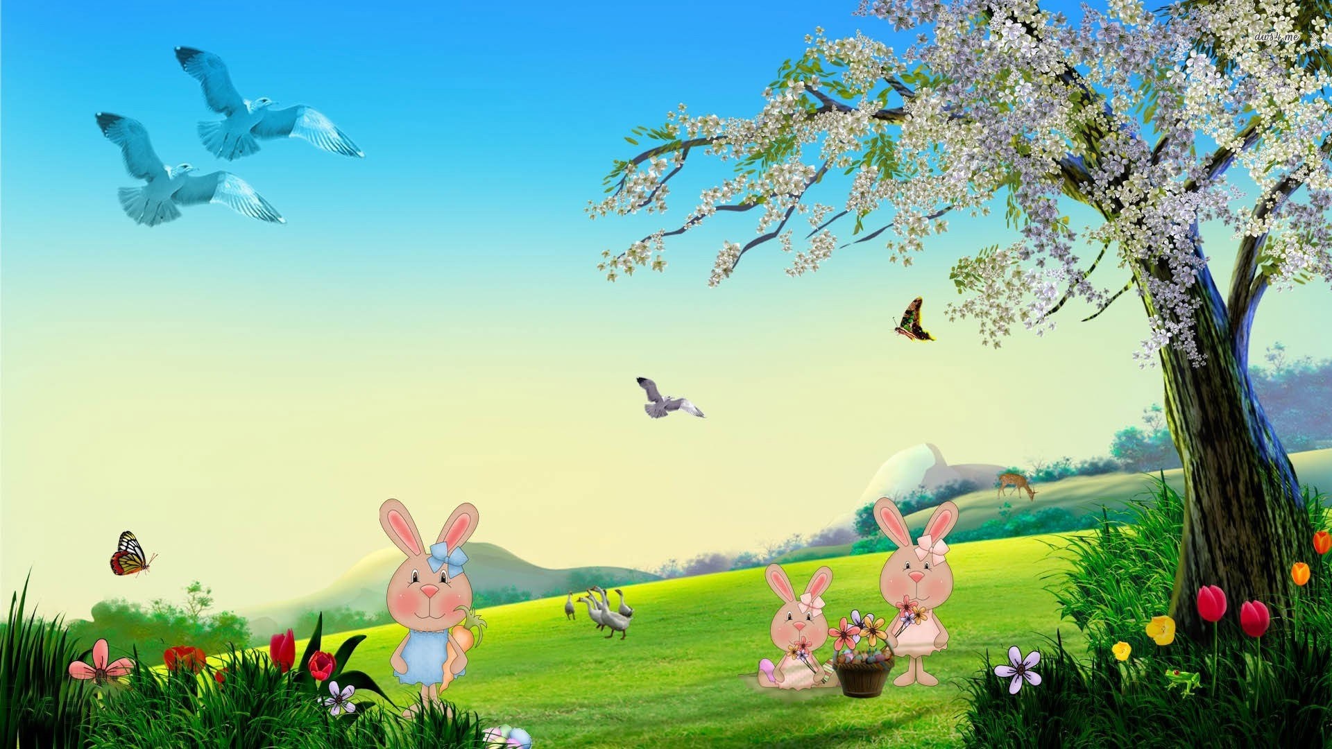 1920x1080 Easter Bunnies In The Meadow
