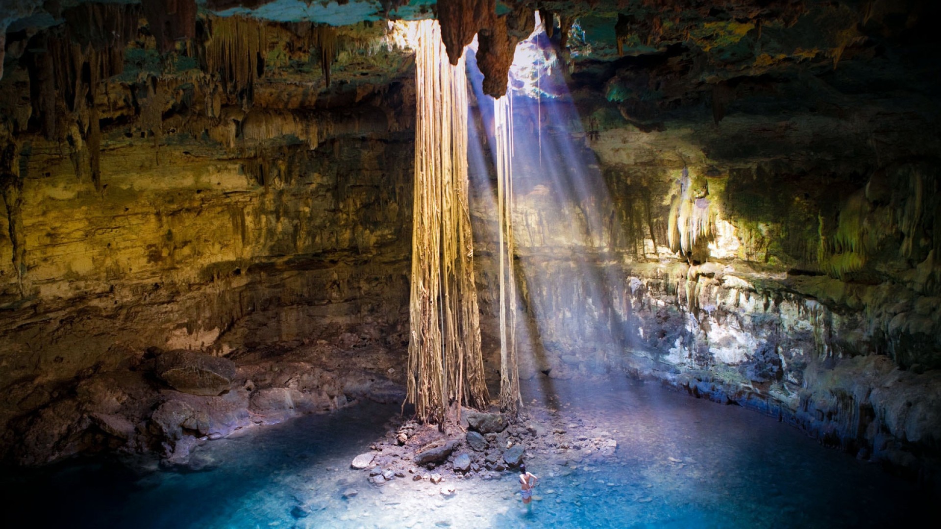 1920x1080 Preview wallpaper cave, light, beams, azure, hole 
