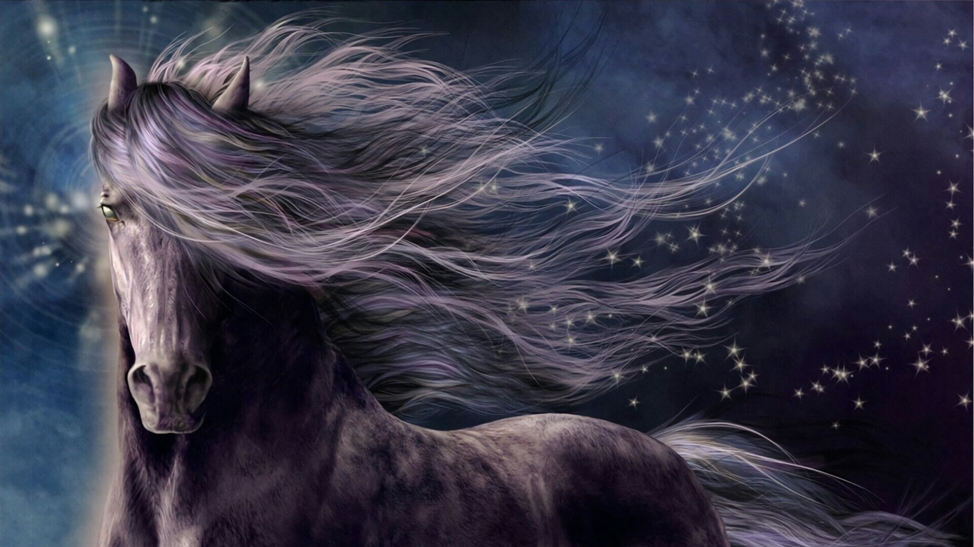 1920x1080 Title. Dreamy horse with stars - Fantasy art