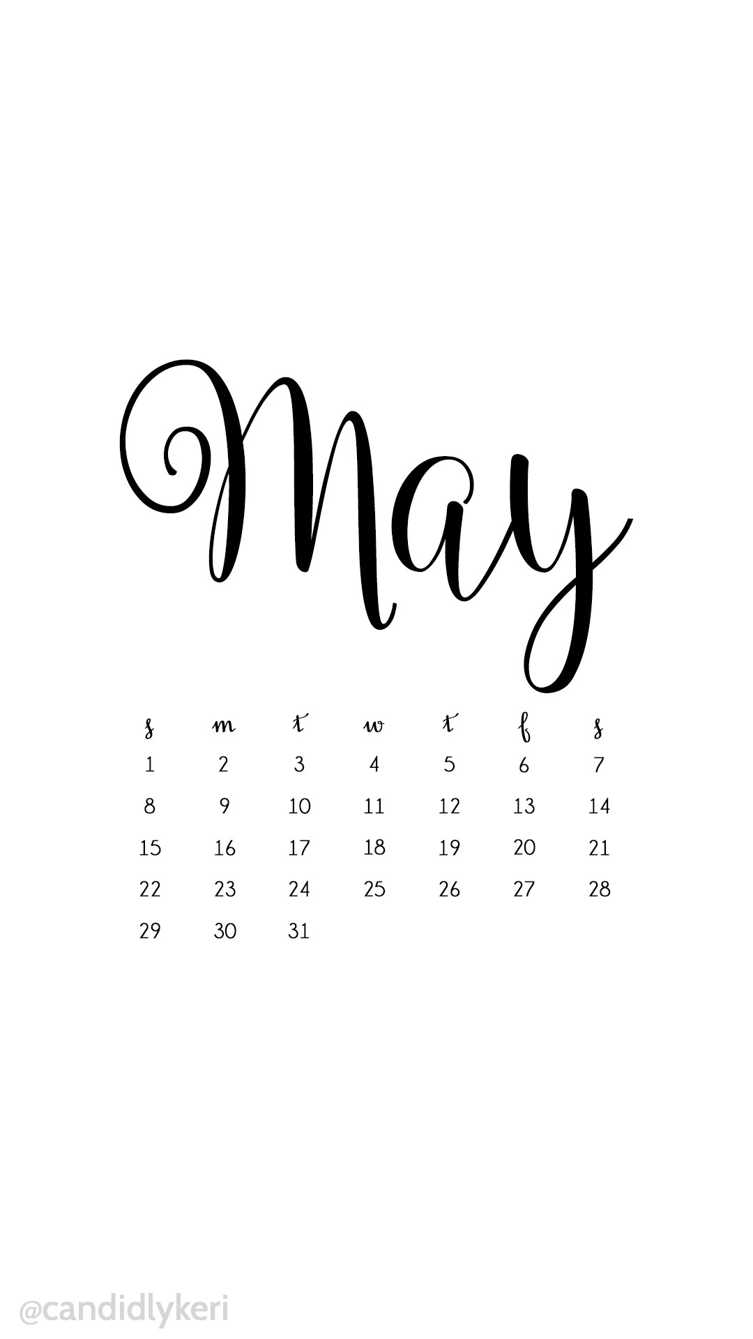 1080x1920 White and black script may 2016 calendar wallpaper free download for iPhone  android or desktop background