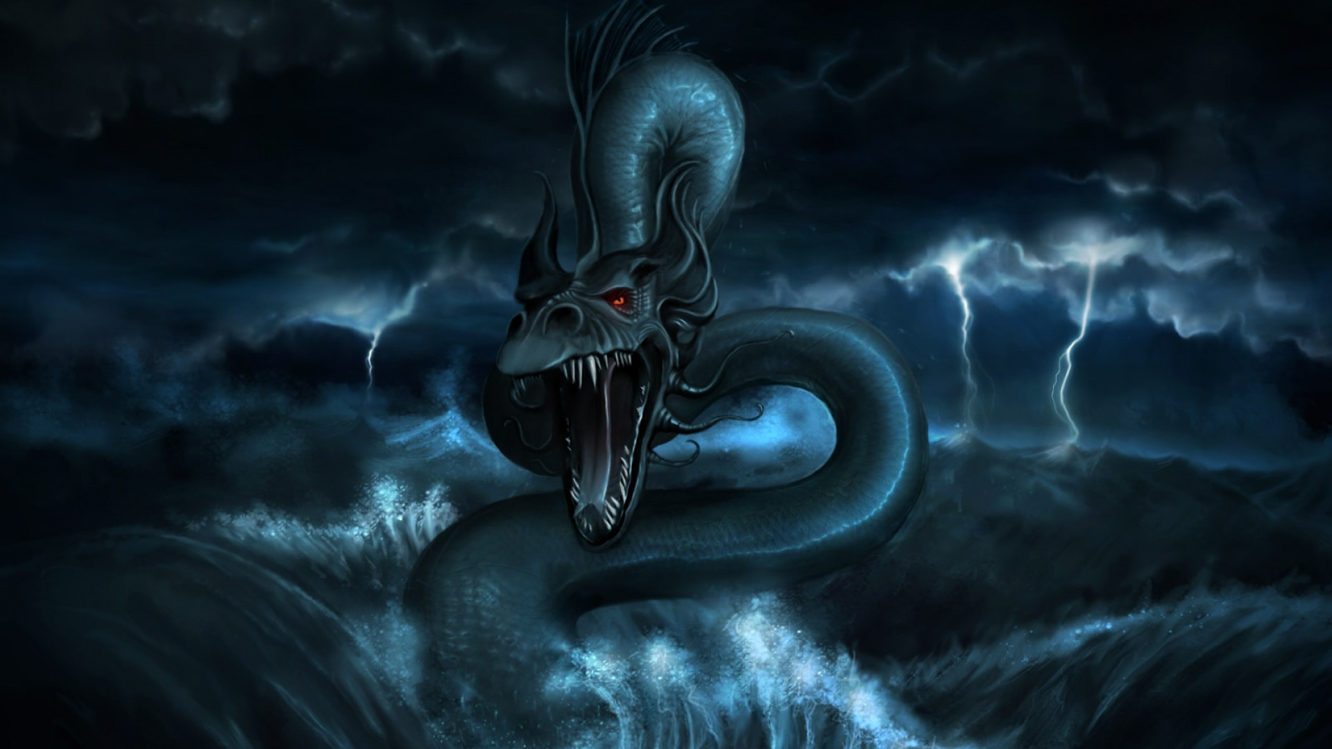 1920x1080 Preview wallpaper dragon, monster, water, storm 
