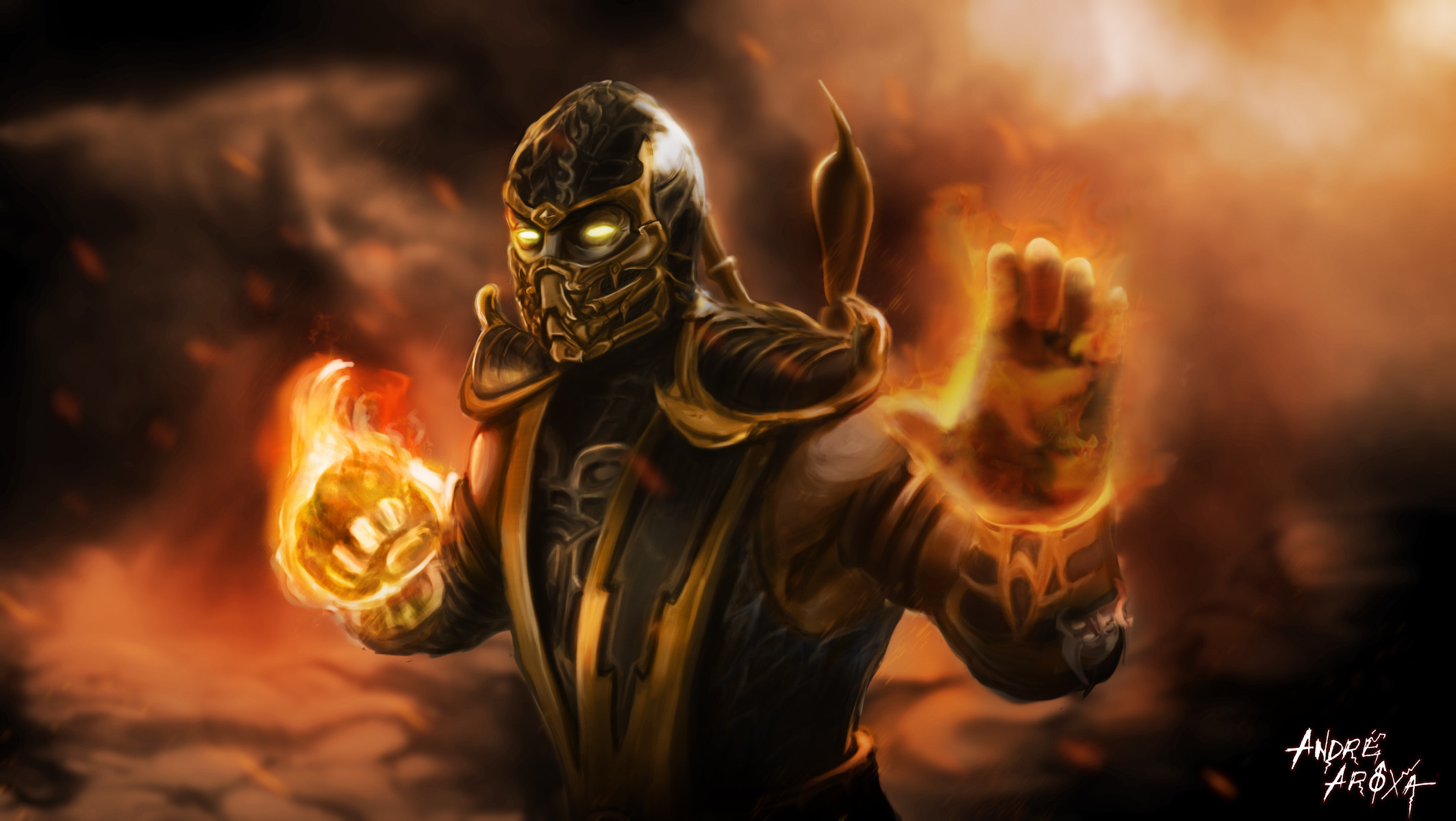 2126x1200 Video Game - Mortal Kombat Fire Warrior Scorpion (Mortal Kombat) Wallpaper