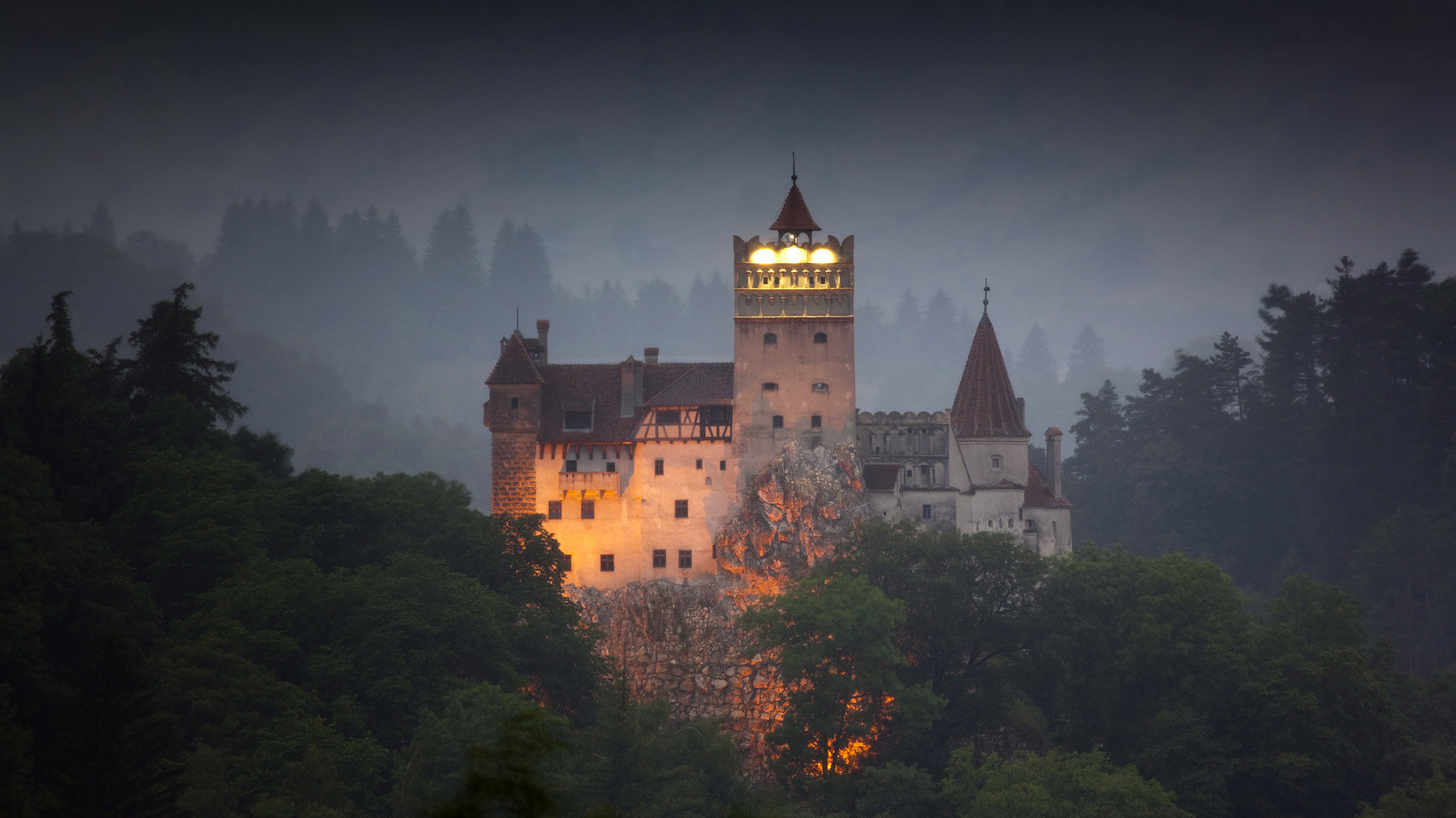 1920x1080 Bran Castle, castle, dark, forest, Romania, Transylvania, Dracula, Dracula