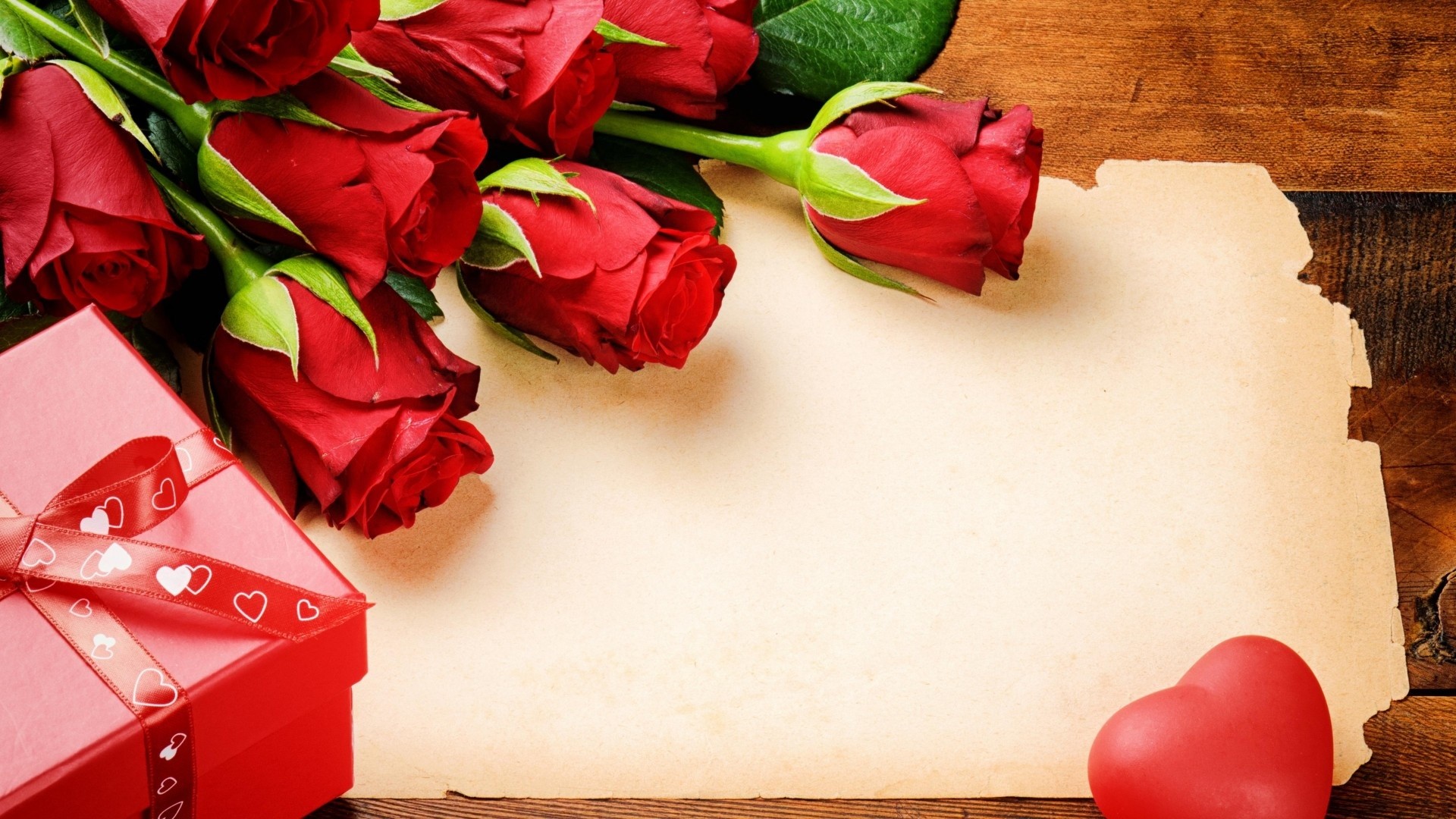 1920x1080 frame, rose, flower, gift, box, heart, valentines day