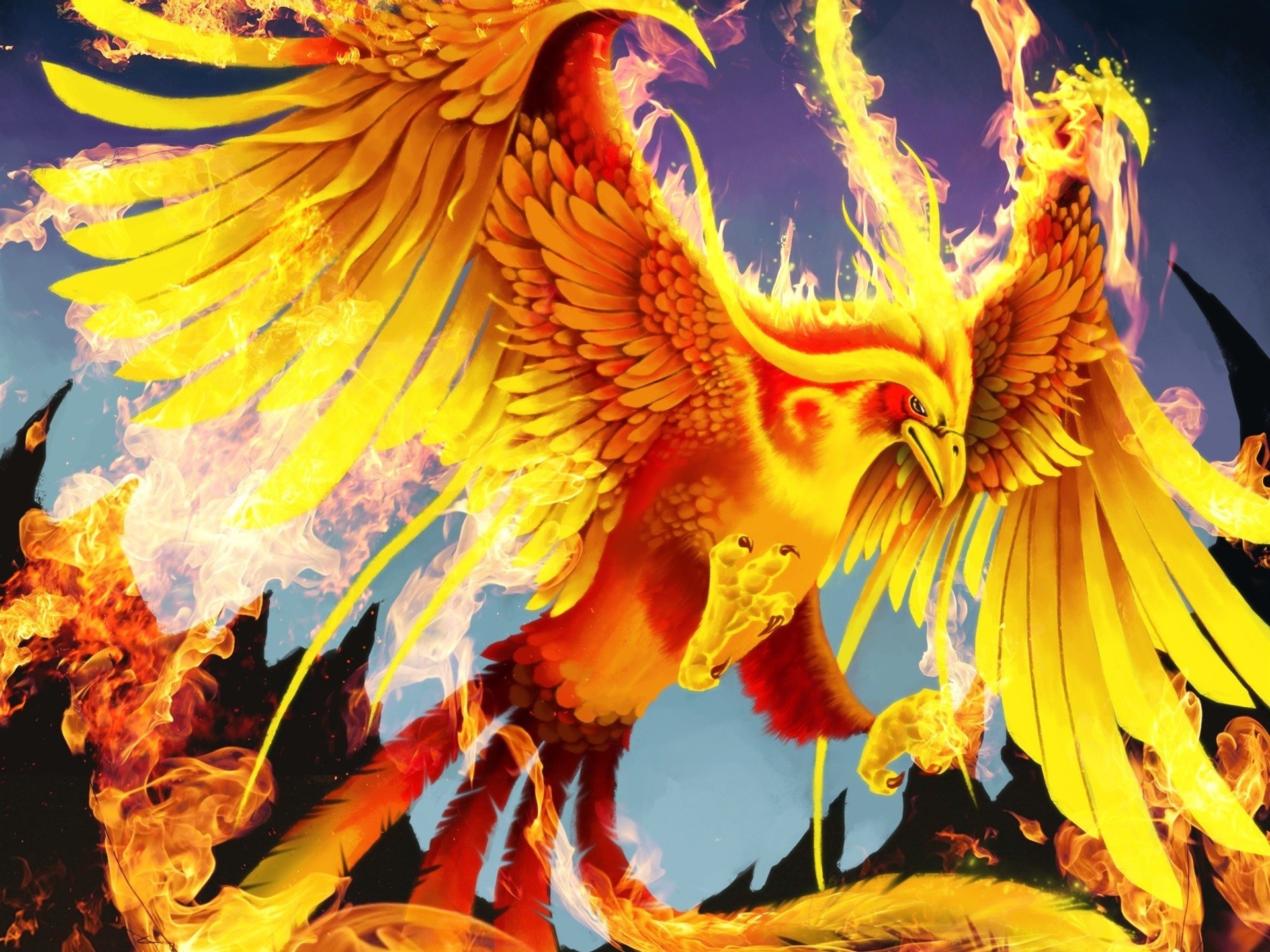 1920x1440 Art pictures, golden phoenix, bird, fire, wings wallpaper thumb