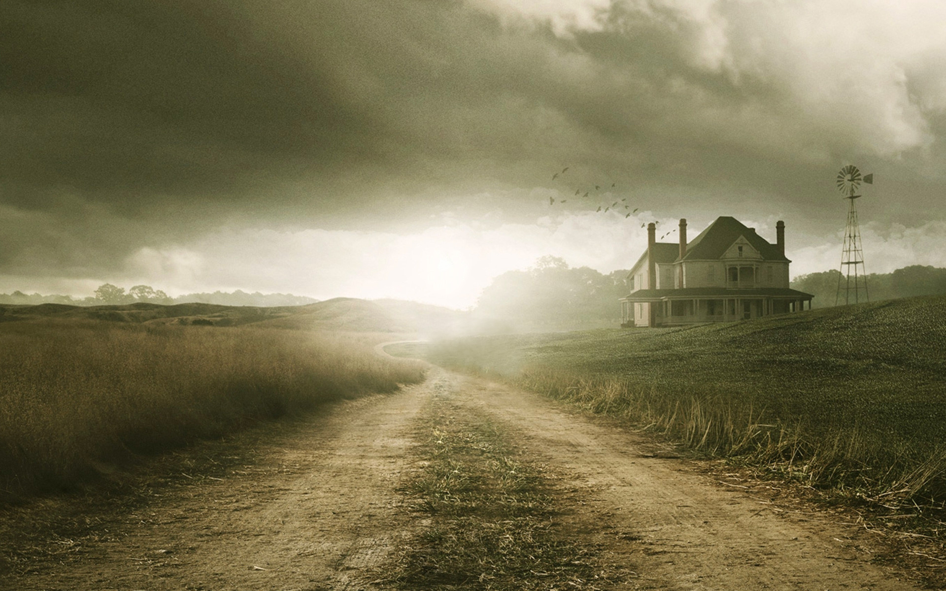 1920x1200 TV Show - The Walking Dead Horror Creepy Spooky Scary House Dirt Road  Sunlight Wallpaper