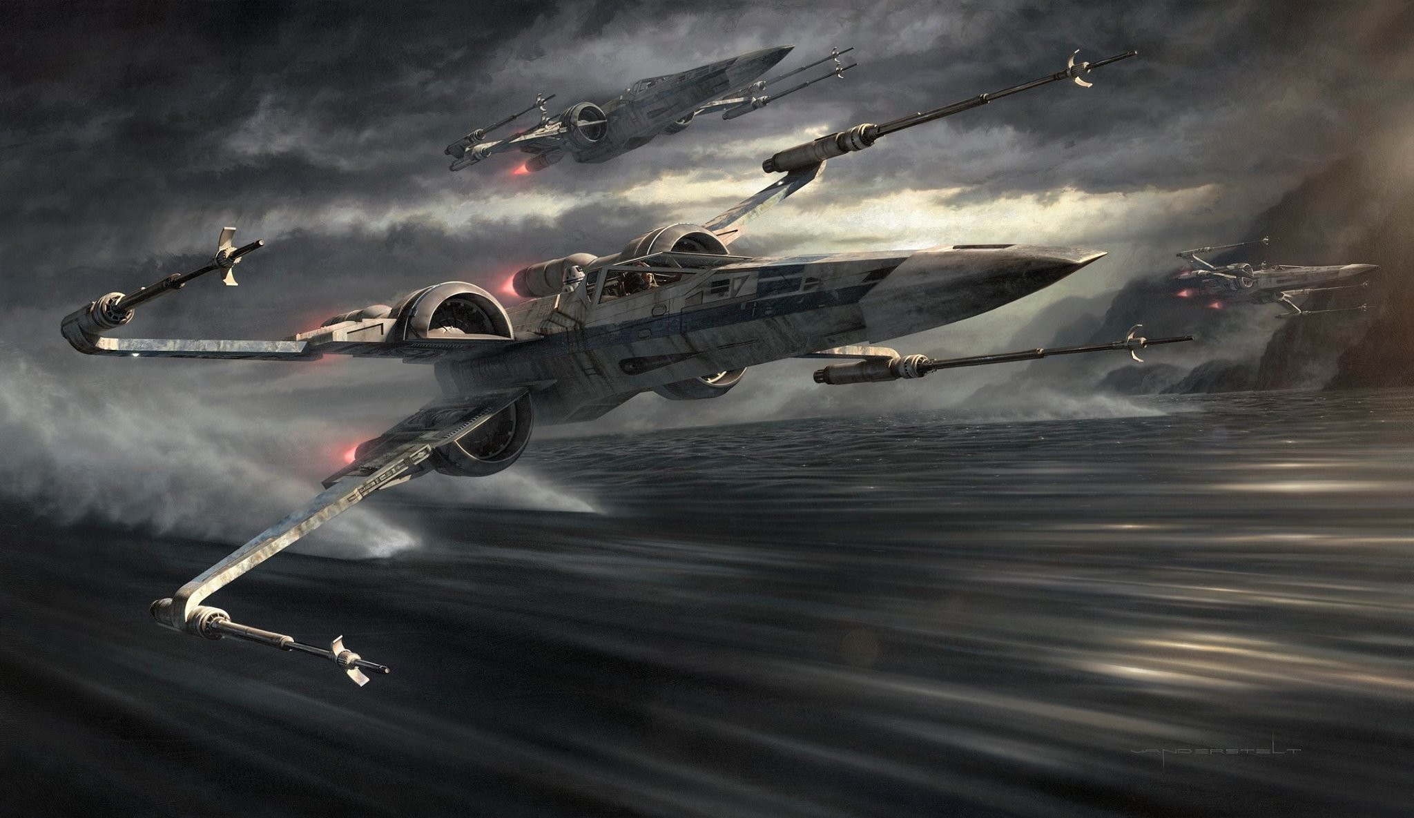 2048x1185 Jerry Vanderstelt's Star Wars The Force Awakens Painting - Tags: sci-fi,  spaceship