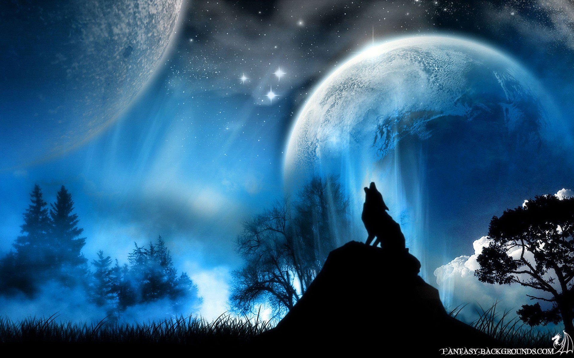 1920x1200 Full Moon Wolf