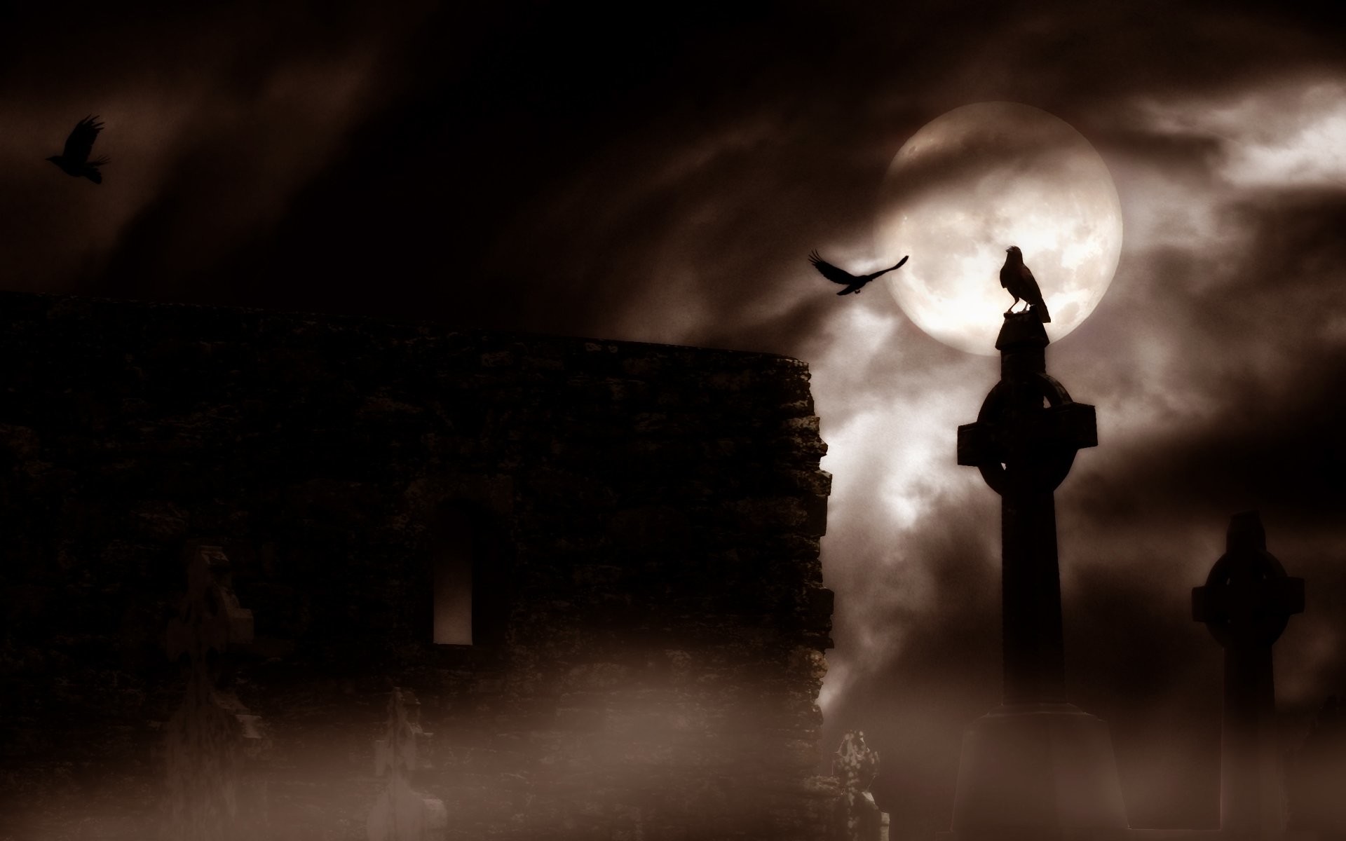 1920x1200 iphone, grave, high resolution, windows desktop images,hd images, ravens,  moon,gothic, background Wallpaper HD