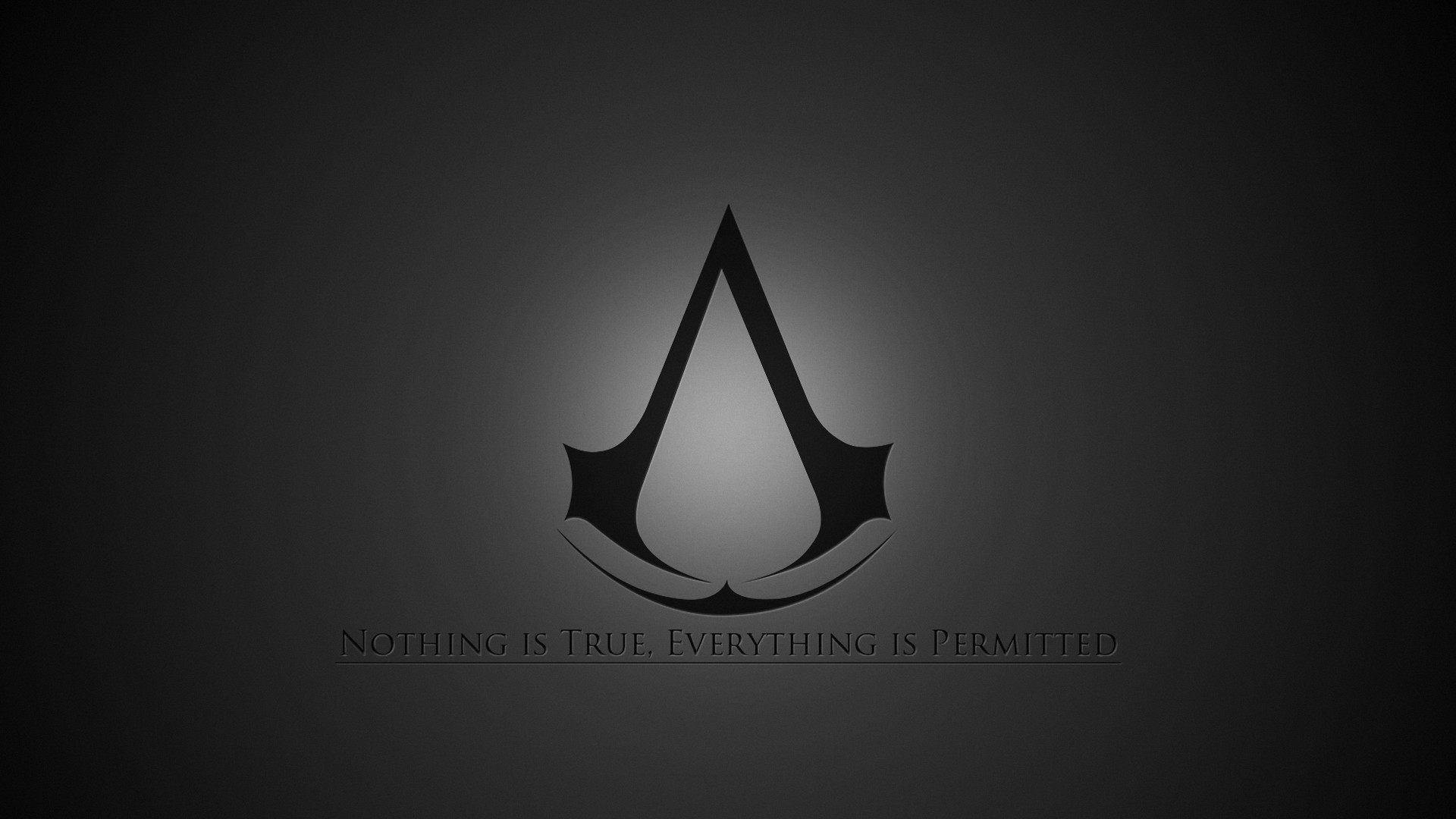 1920x1080 Preview wallpaper assassins creed, emblem, quote, background, grey 