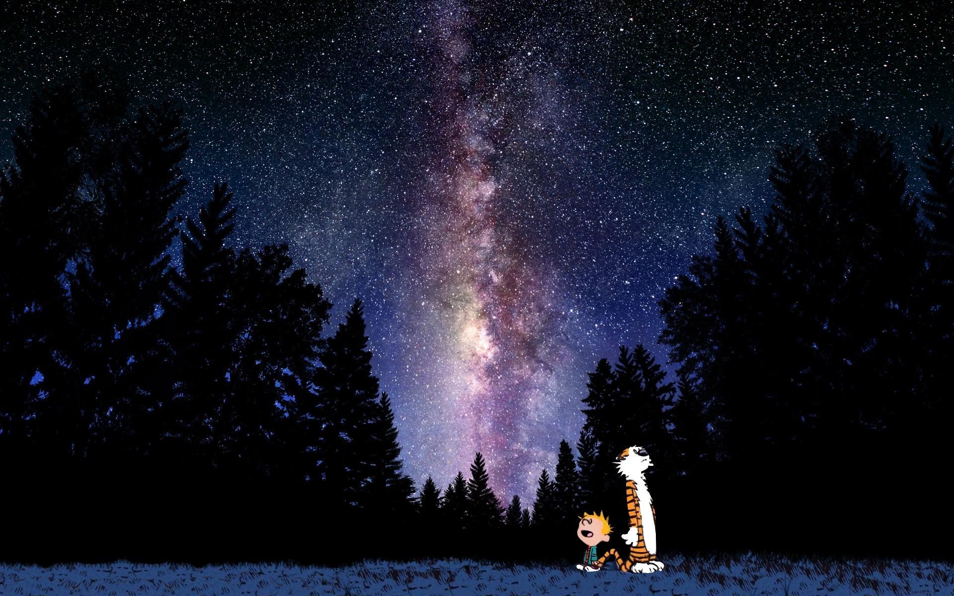 1920x1200 Calvin And Hobbes Comics Milky Way Space Stars