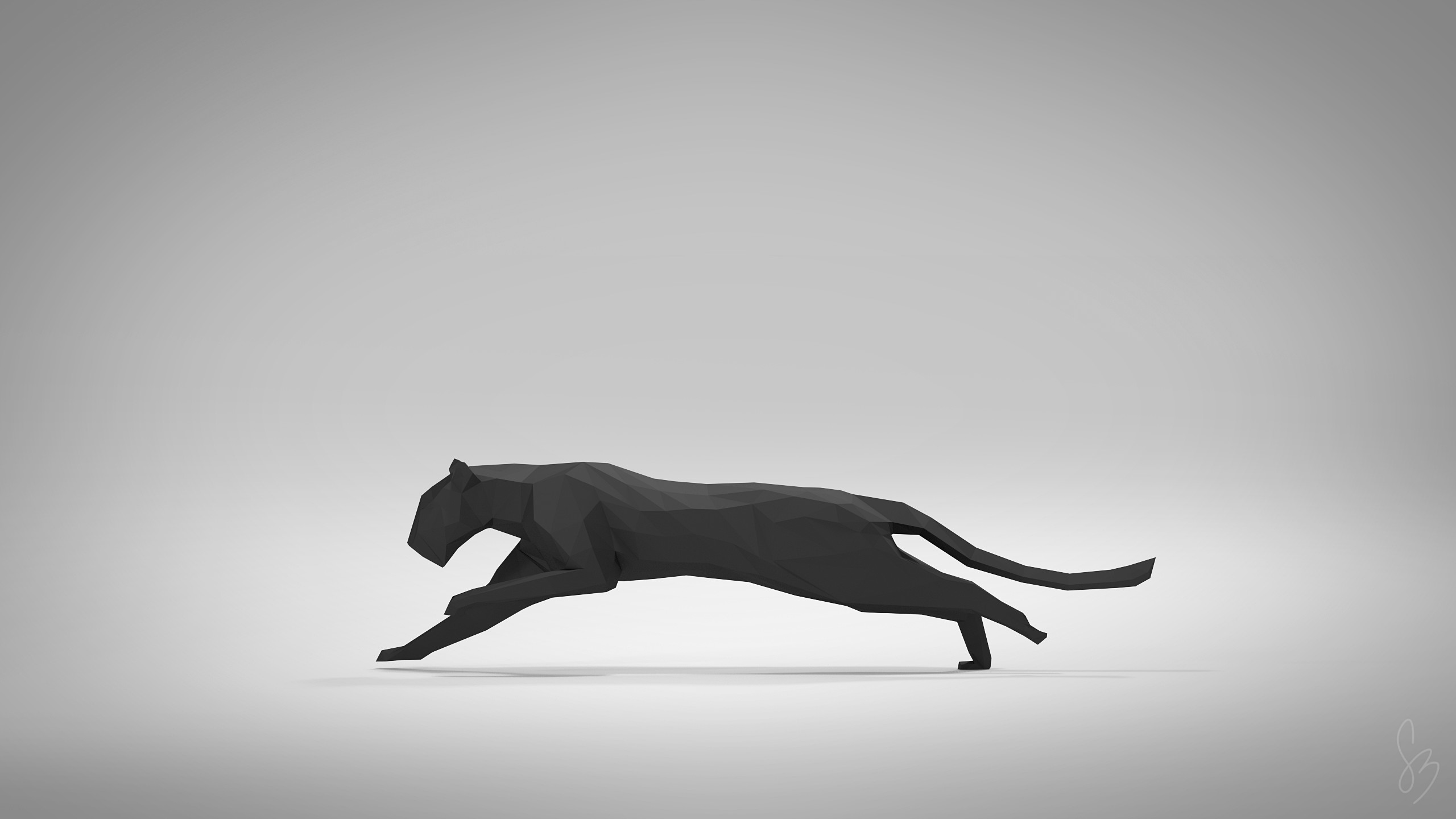 2560x1440 General  animals digital art pumas minimalism simple background  running black vector artwork low poly gray