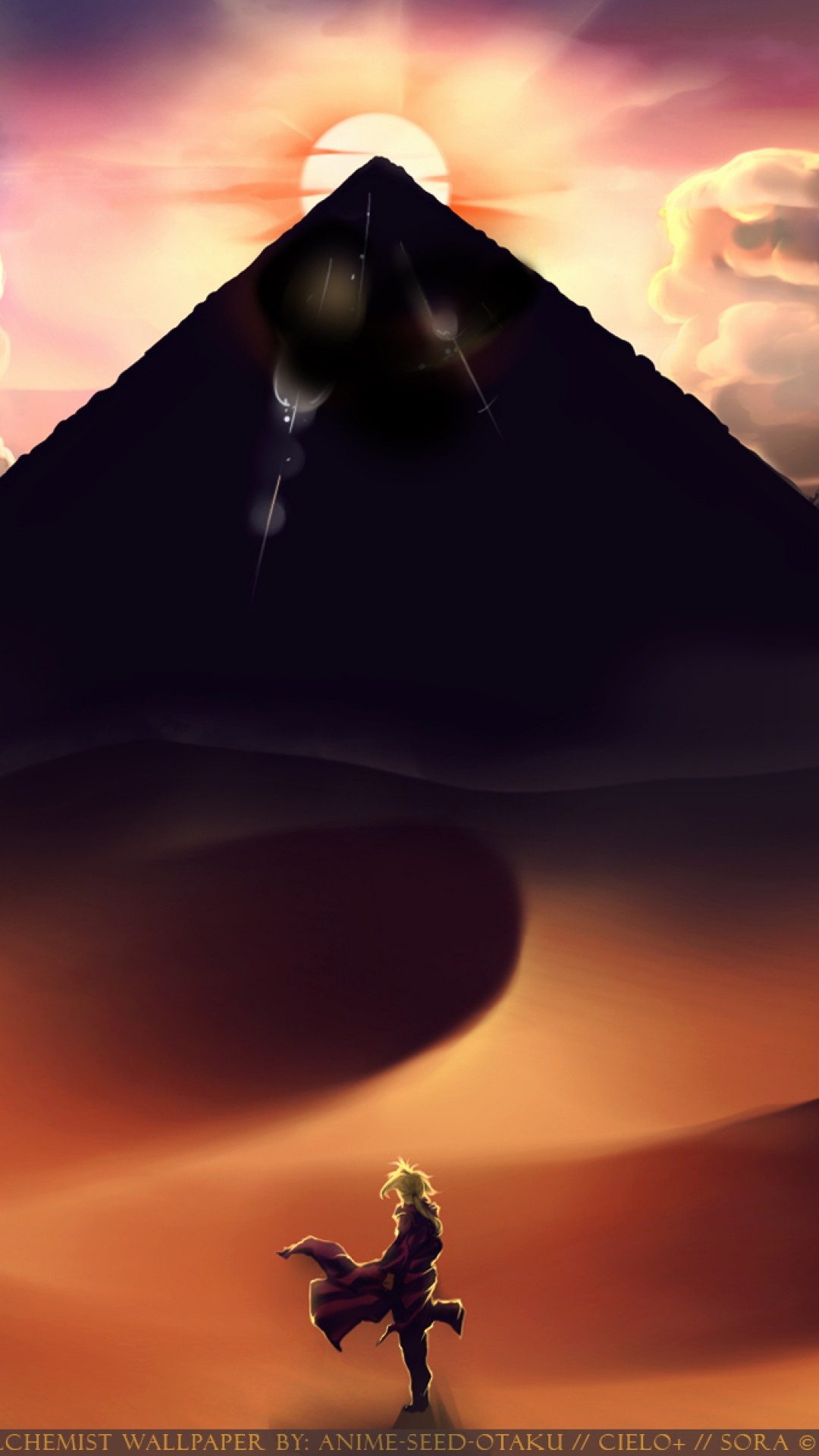 1080x1920  Wallpaper fullmetal alchemist, sand, egyptian pyramids, sun