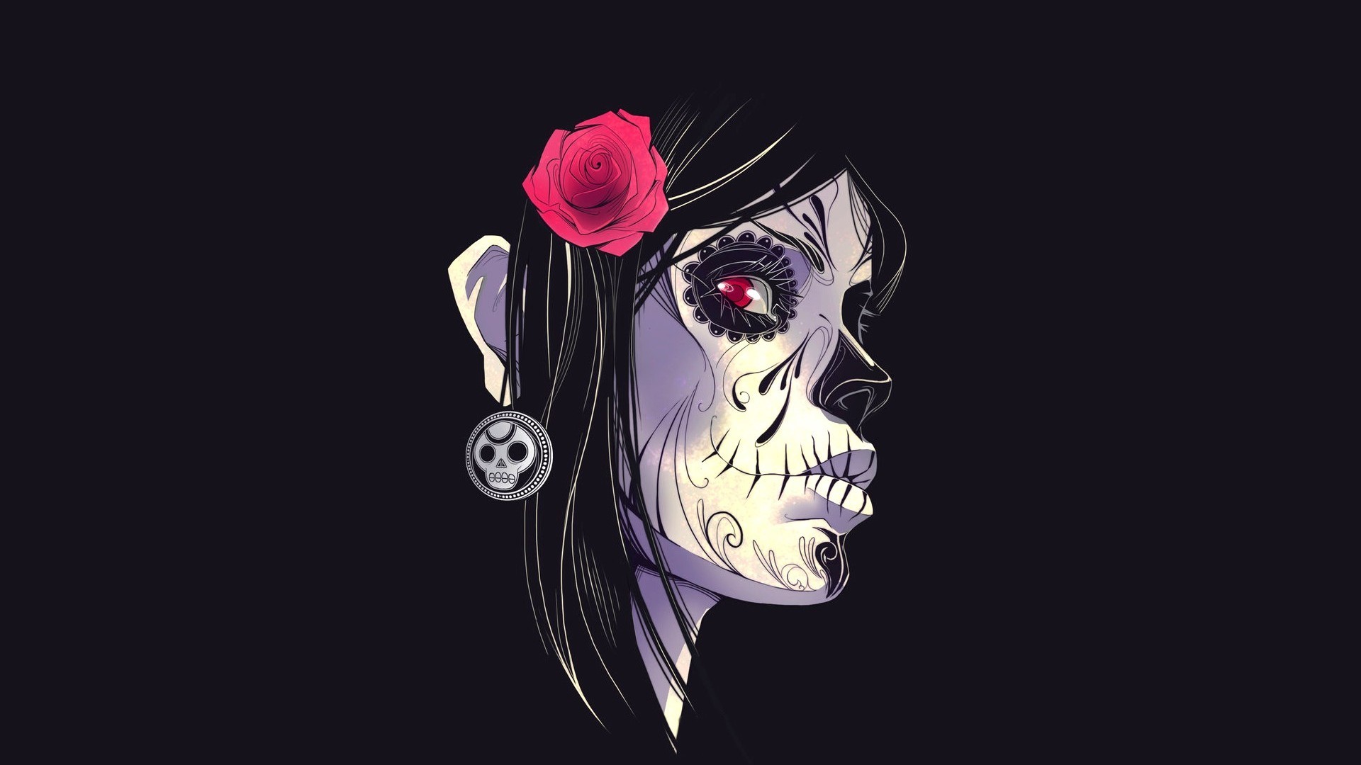 1920x1080 Dia De Los Muertos Day Of The Dead Face Flower Black Gothic Skull Wallpaper  At Dark Wallpapers