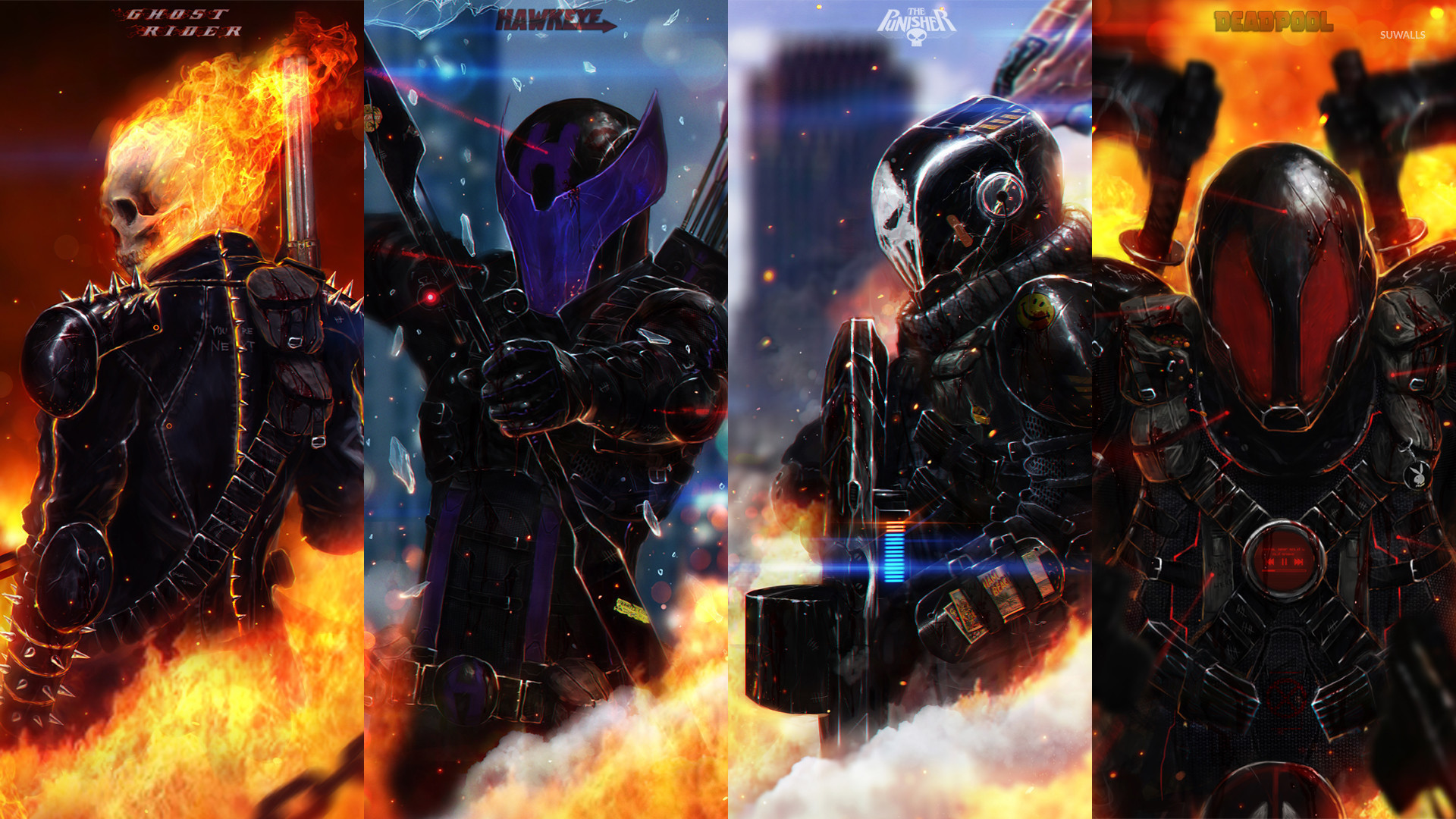 1920x1080 Ghost Rider, Hawkeye, The Punisher and Deadpool wallpaper  jpg