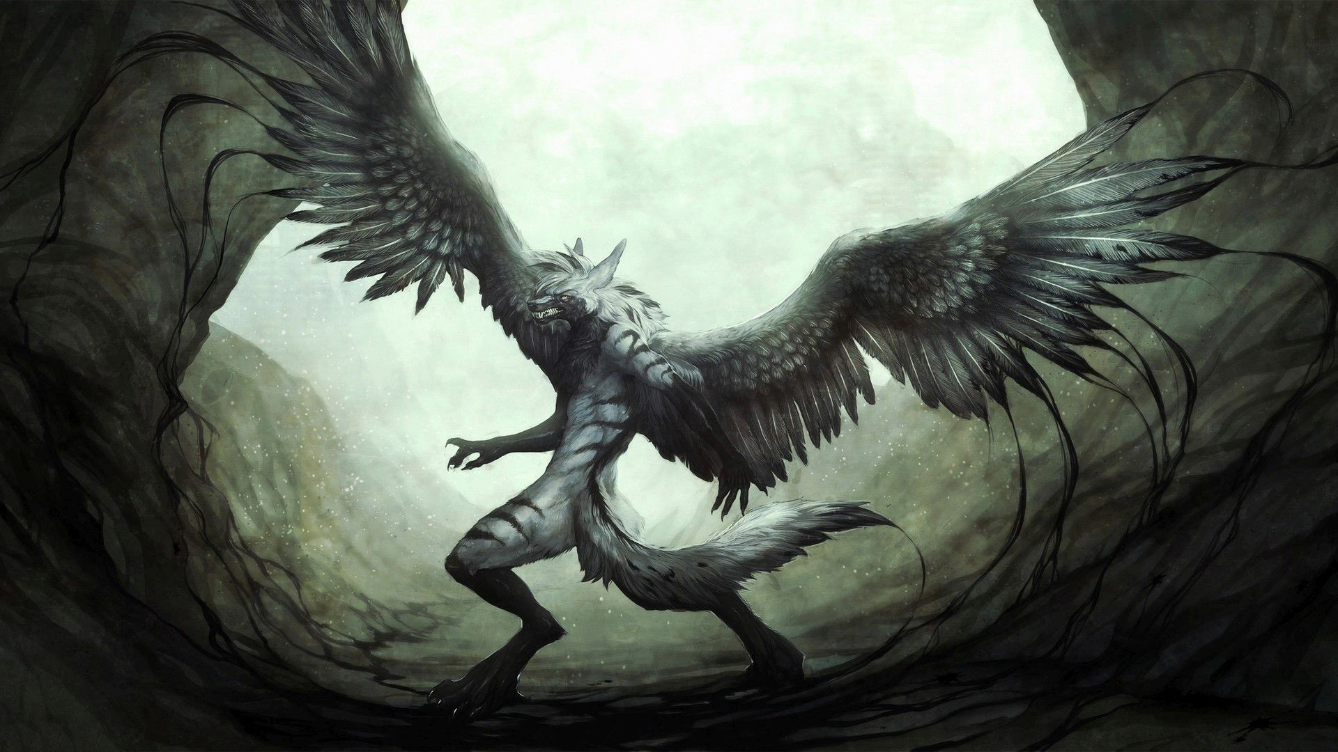 1920x1080 Wolf creature with wings HD Wallpaper 