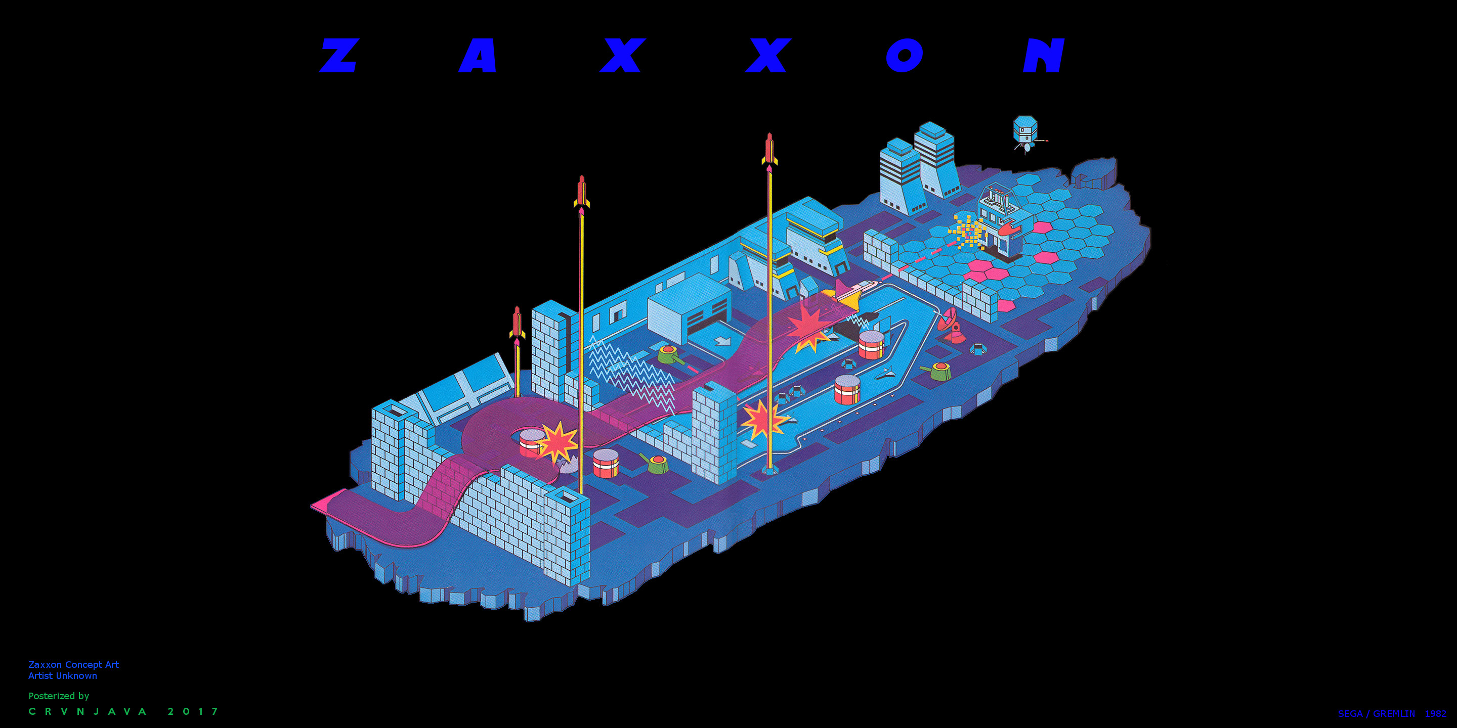 2880x1440 Zaxxon Arcade game flyer computer wallpaper