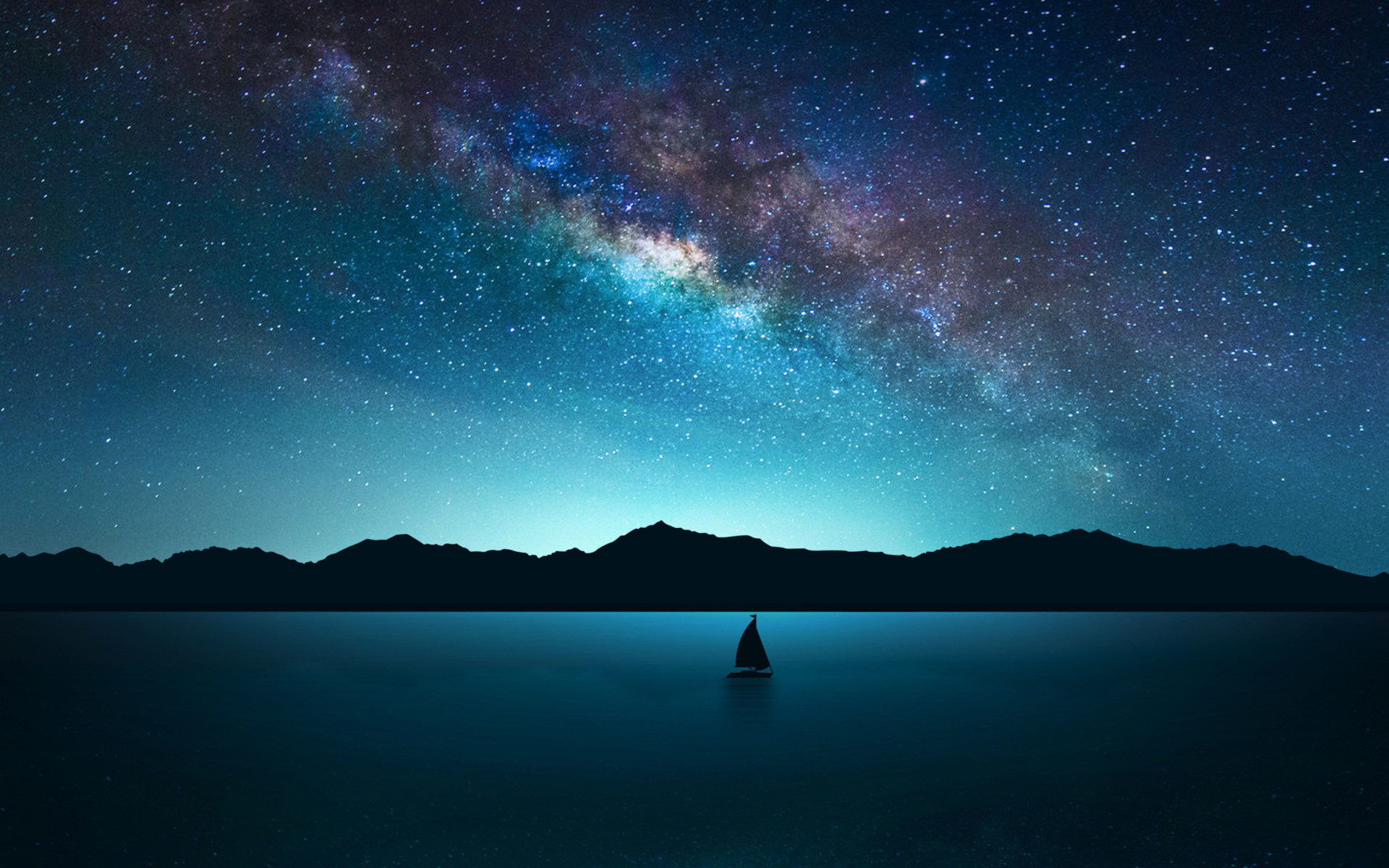 1920x1200 Lone Sailboat on Milky Way Night