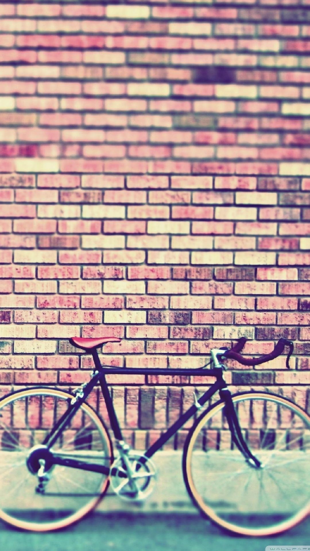 1080x1920 Vintage Bicycle Wallpaper. Bicycle, wall, pink colors, transport, bricks,  iPhone, Android, HD Sazum 2017 background.