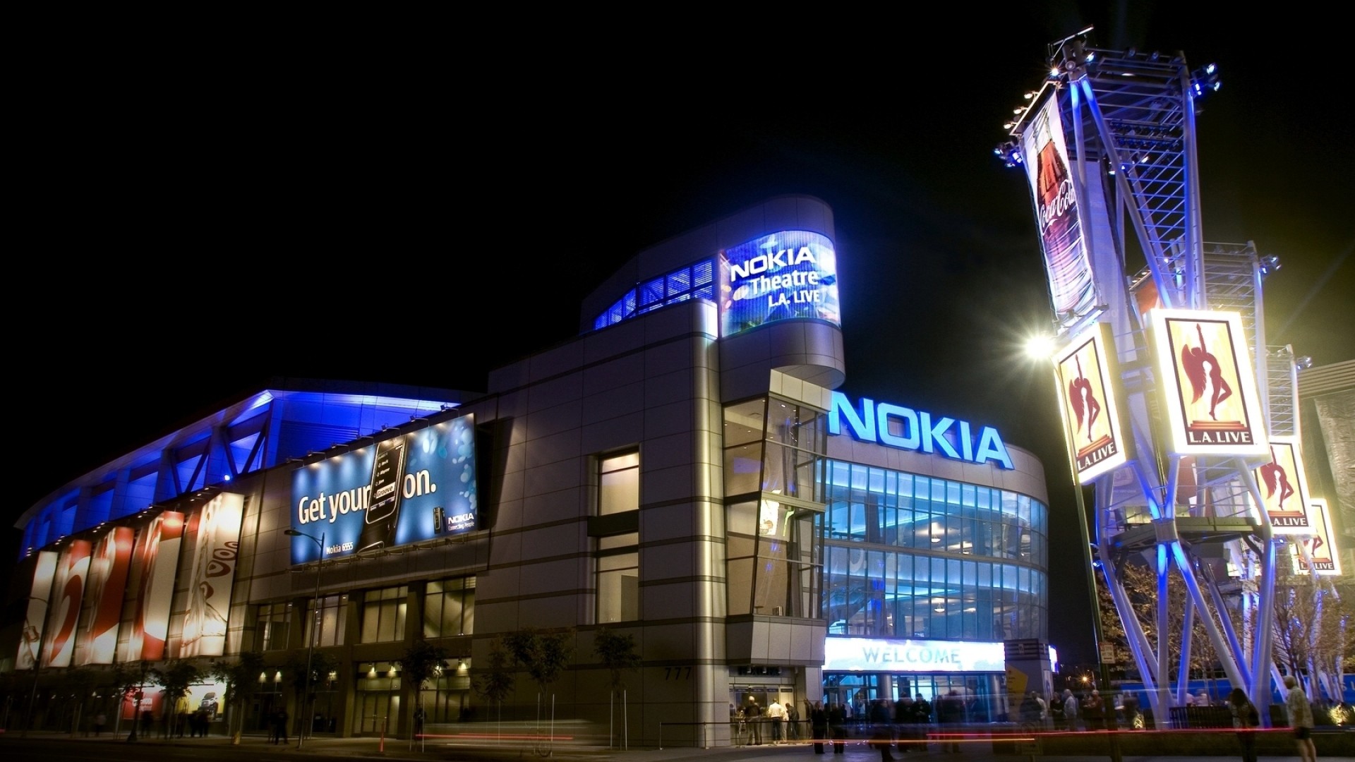 1920x1080 Preview wallpaper los angeles, nokia theatre, street, building, night  