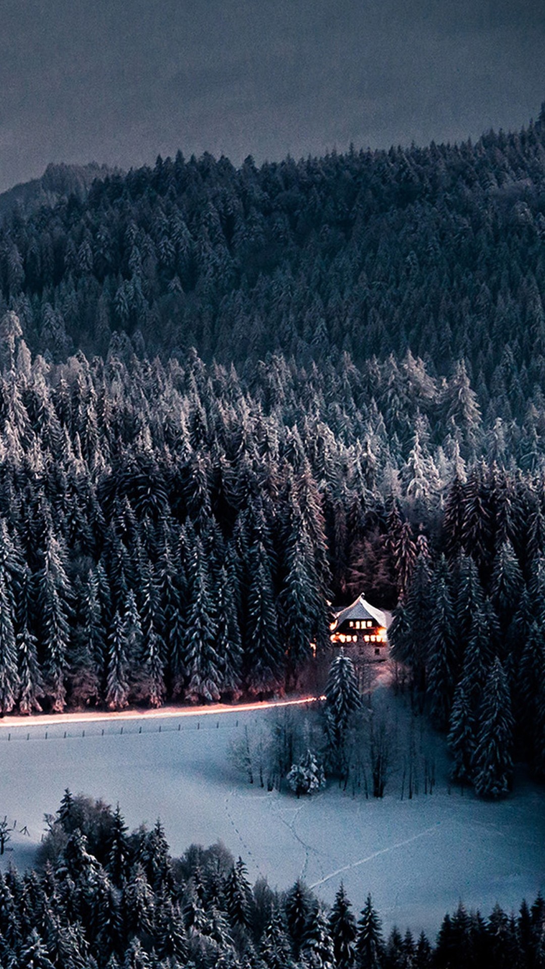 1080x1920 Winter-Schnee-Wald-Chalet-Retreat iPhone 8 Plus Wallpaper