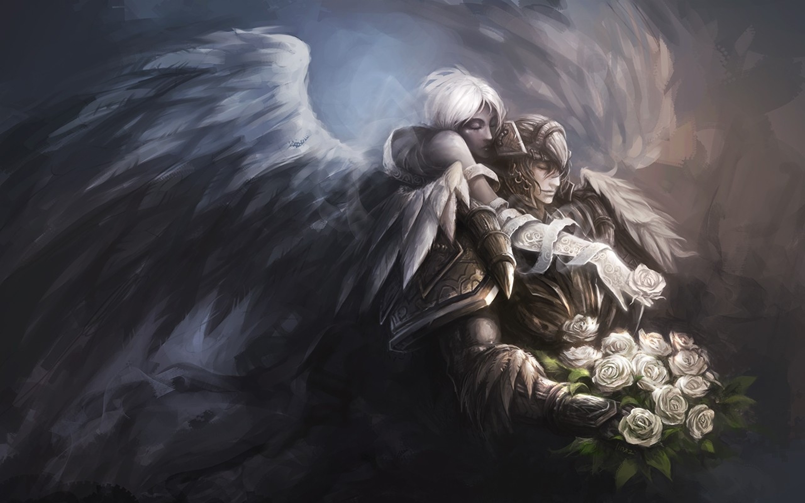 2560x1600 angels paintings love world of warcraft priest drawings priestess  protecting roses fan art Wallpaper HD