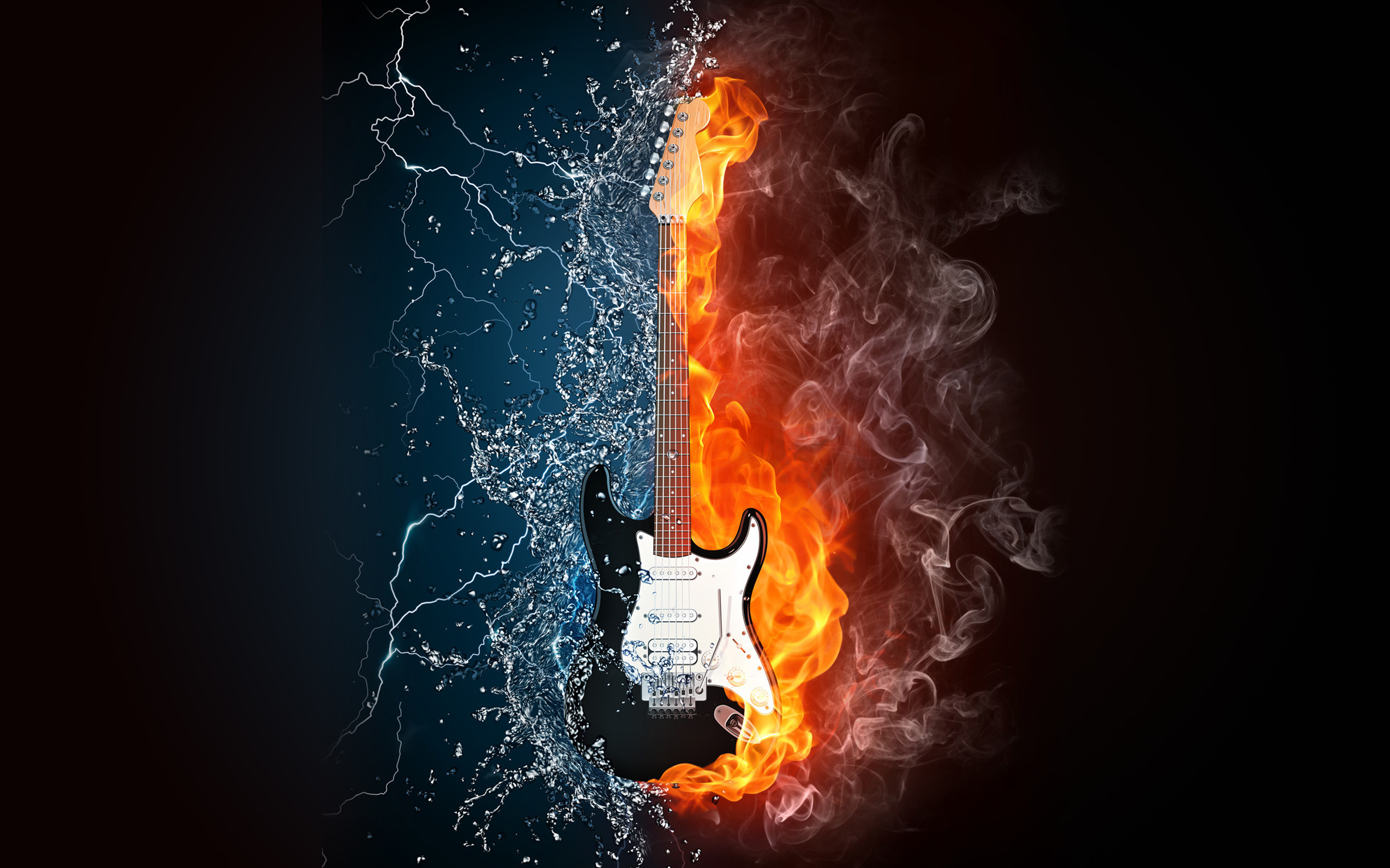 2560x1600 Red And Blue Fire Water Guitar Wallpaper Best Wallpaper