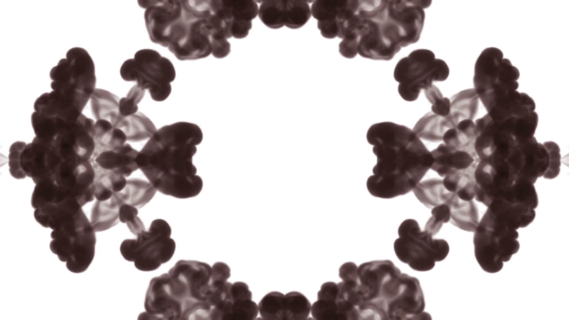 1920x1080 Abstract black and white background of ink or smoke flows is kaleidoscope  or Rorschach inkblot test in slow motion. Black Ink inject in water.