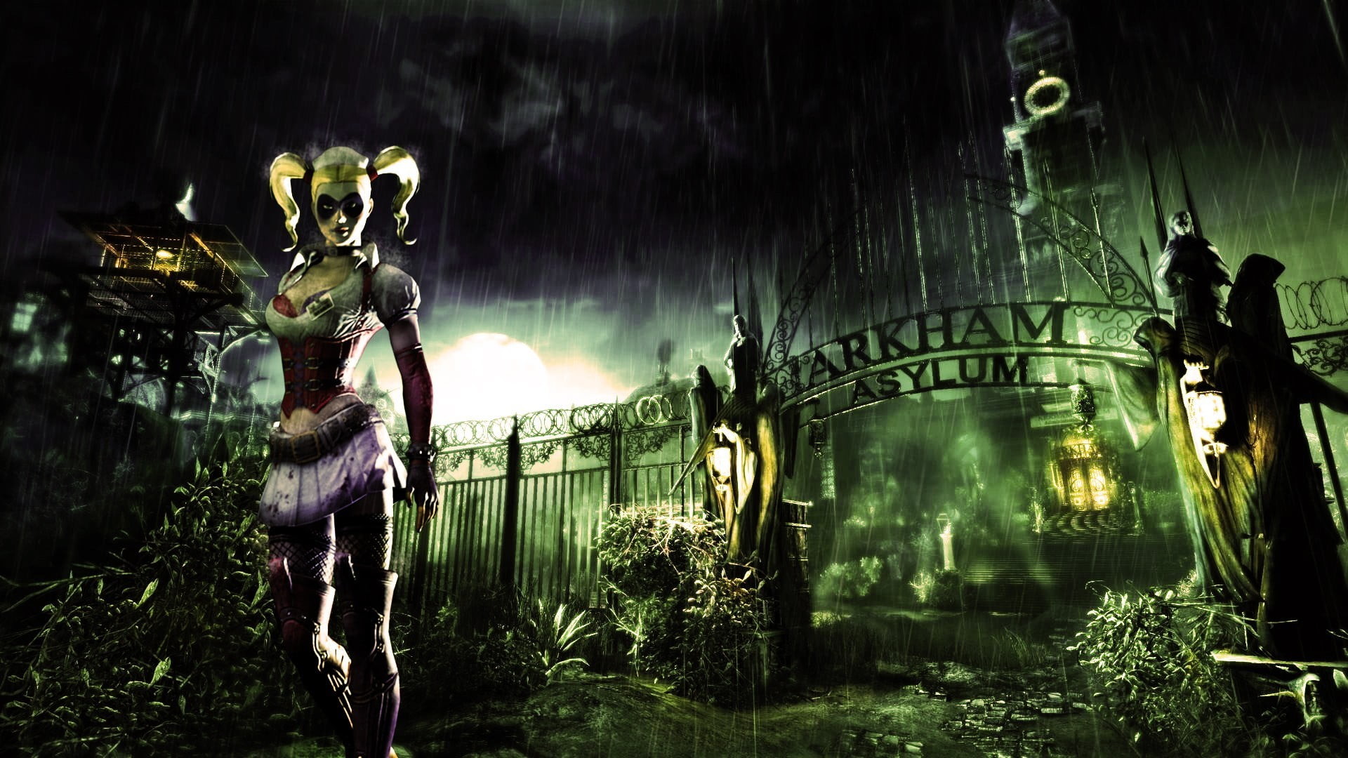1920x1080 Harley Quinn standing near Arkham Asylum digital wallpaper, video games,  Batman: Arkham Asylum