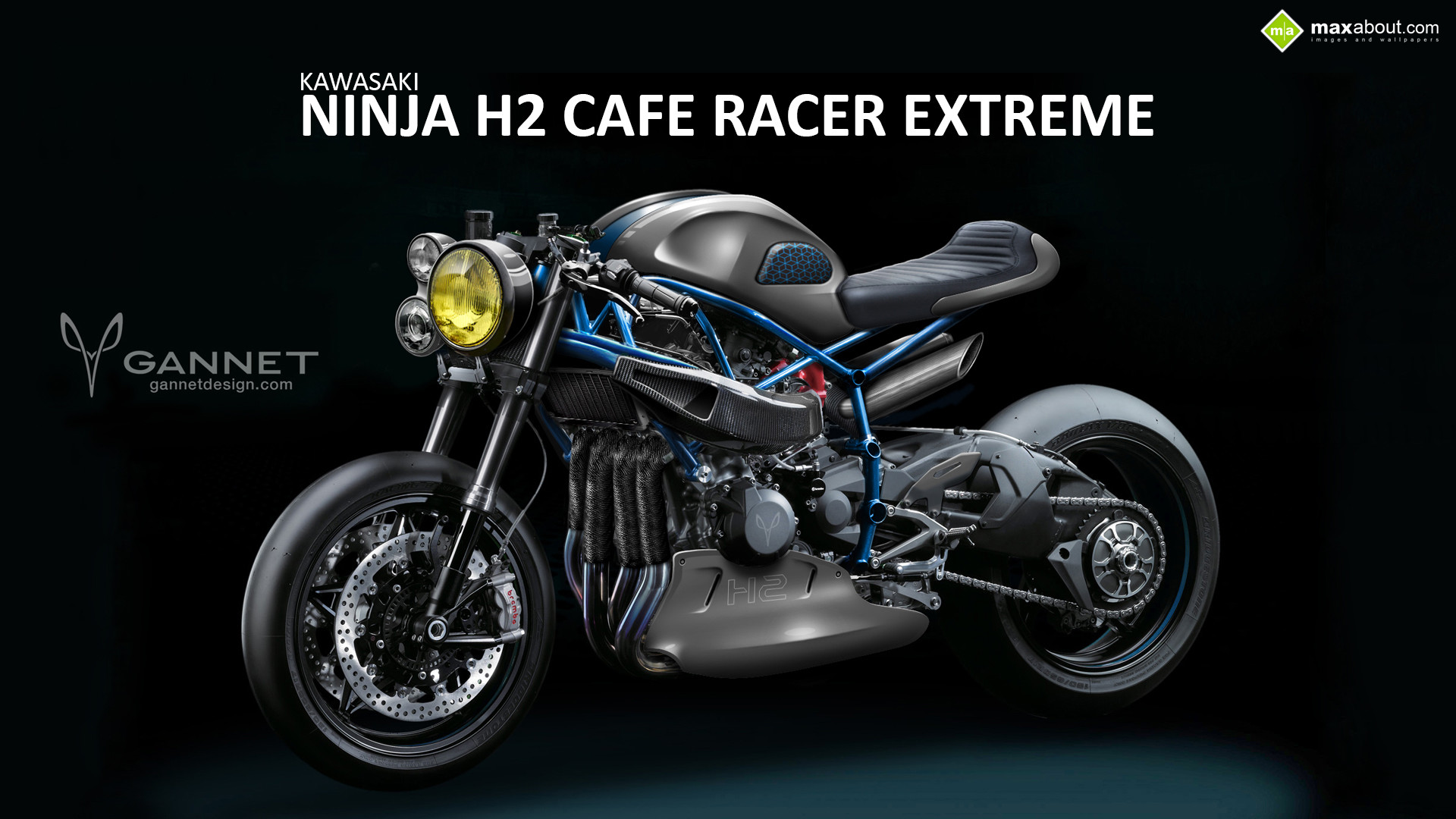 1920x1080 Kawasaki Ninja H2 CafÃ© Racer Extreme is a concept bike designed by Ulfert  Janssen of Gannet Designs. The naked cafe-racer has received an  eye-catching blue ...