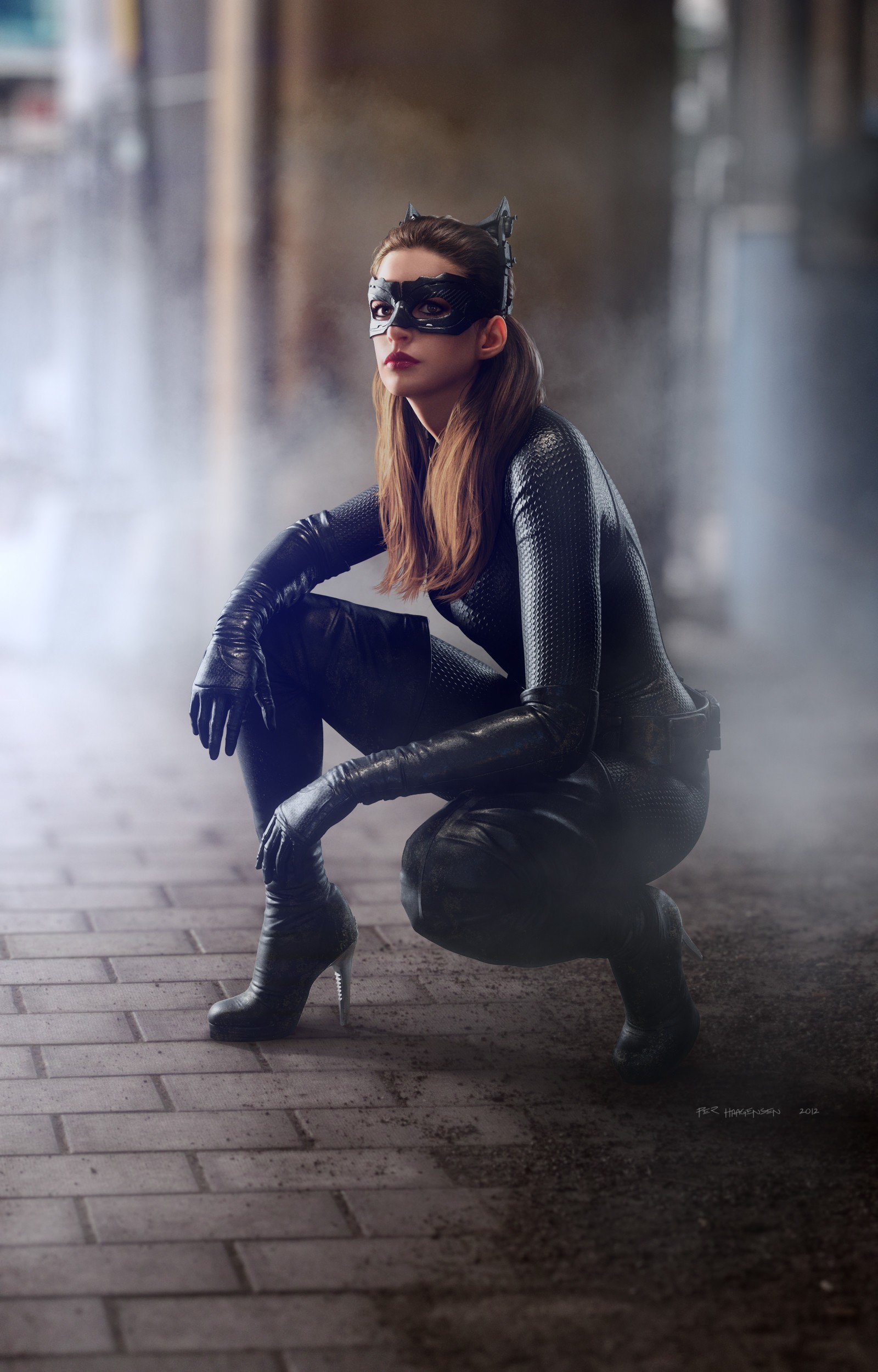 1600x2500 #Catwoman, #render, #The Dark Knight Rises, #3D, #catsuit, #CGI, #Anne  Hathaway, wallpaper