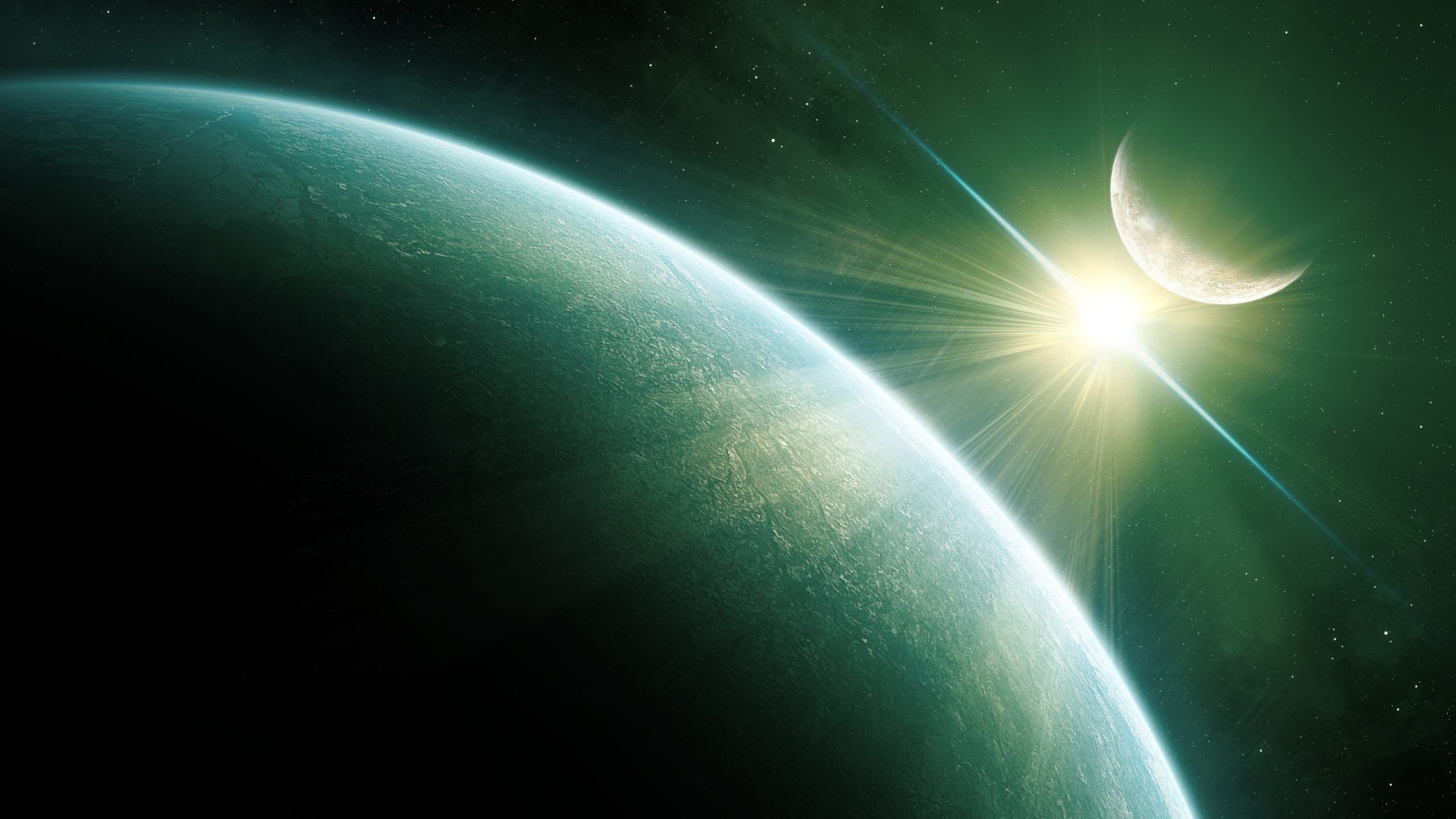 1920x1080 Green Planet Sky Sun Space Wallpaper