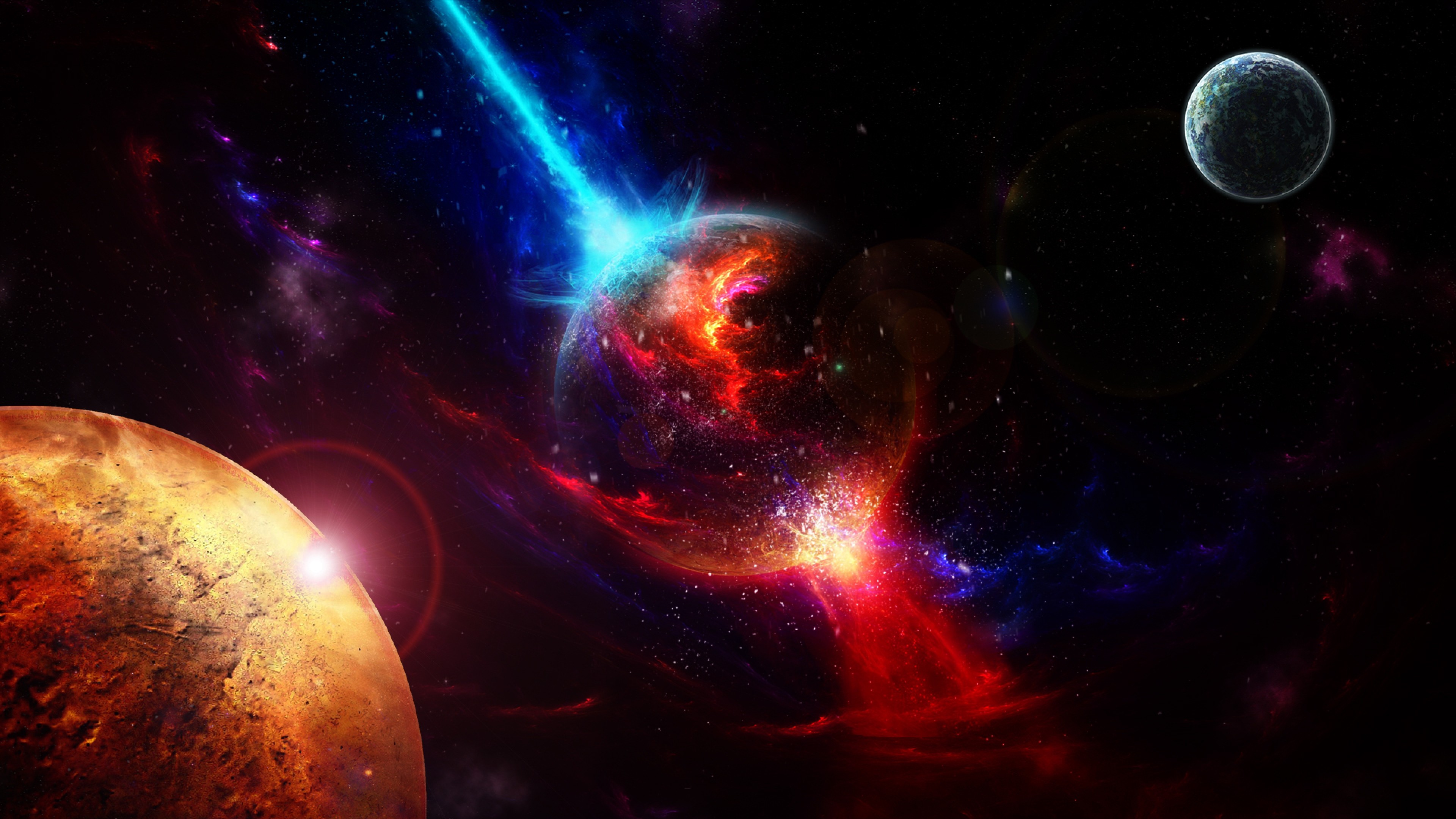 3840x2160  Wallpaper space, planets, takeoff, explosion