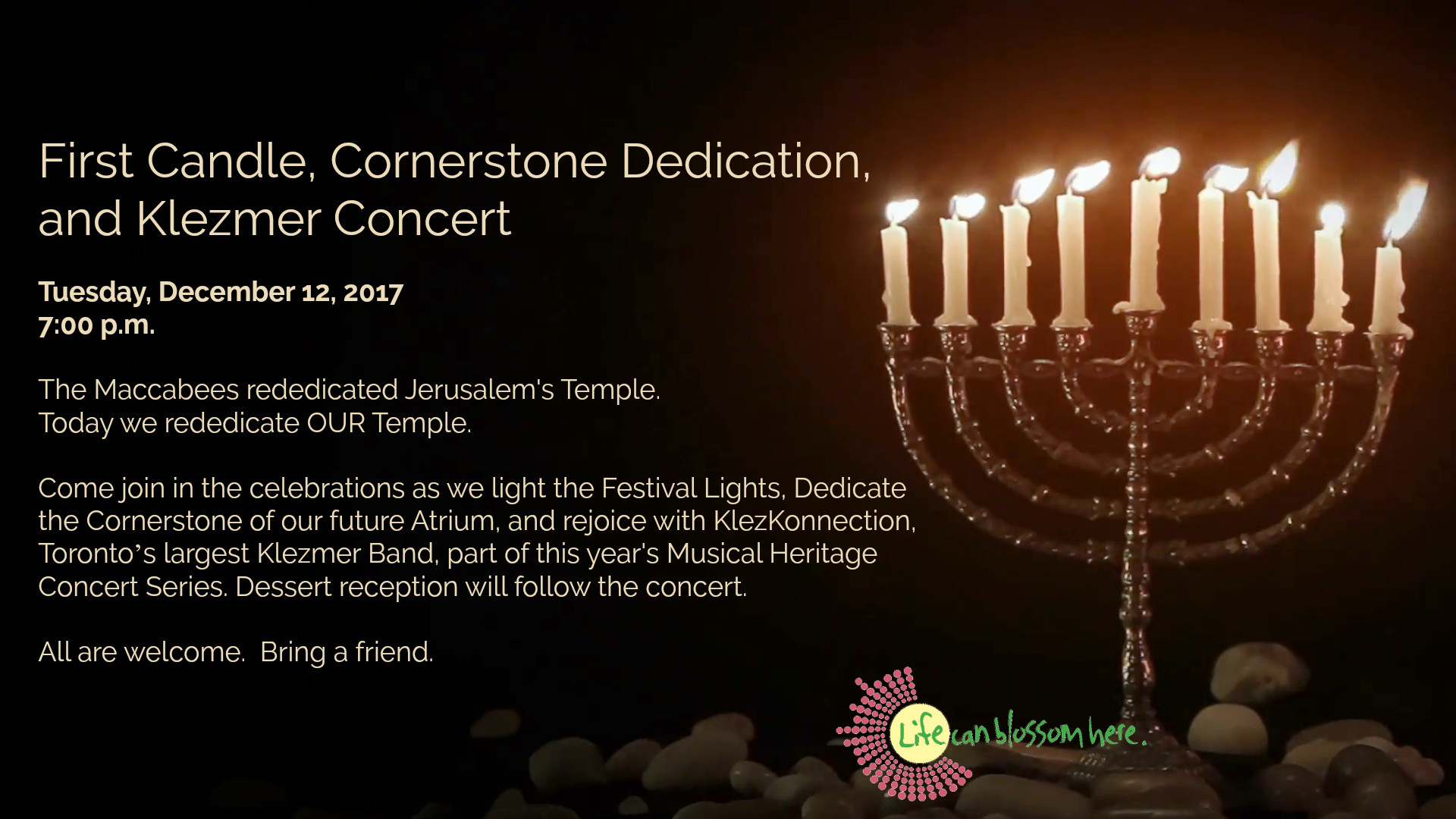 1920x1080 First Candle, Cornerstone Dedication, and Klezmer Concert
