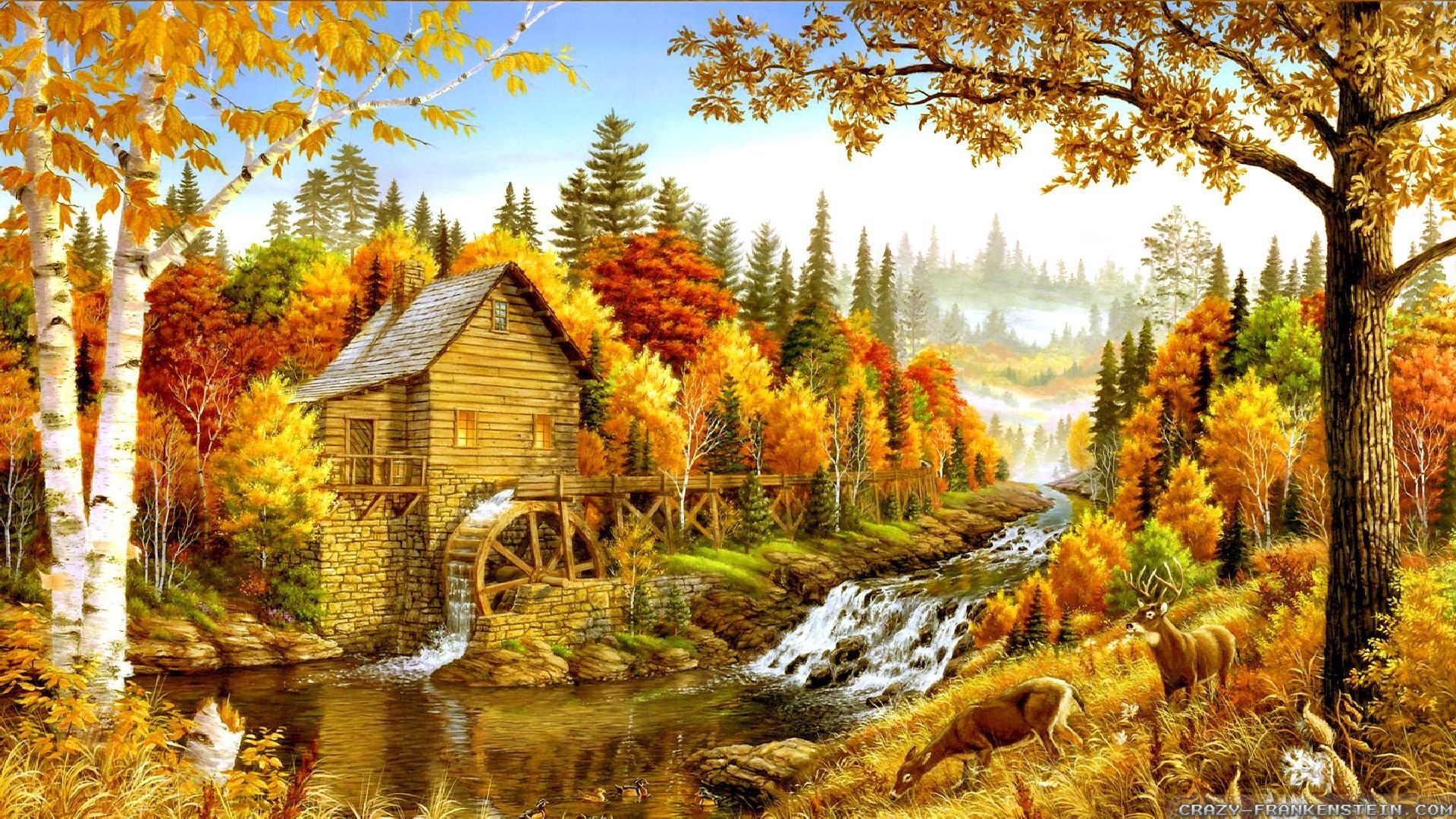 1920x1080 Wallpaper: Countryside watermill autumn landscape wallpapers. Resolution:  1024x768 | 1280x1024 | 1600x1200. Widescreen Res: 1440x900 | 1680x1050 |  1920x1200