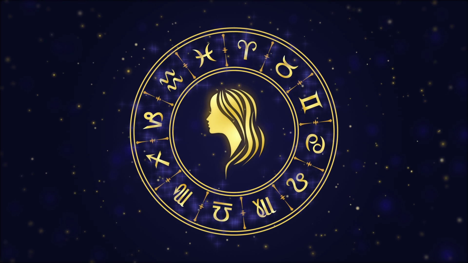 1920x1080 Zodiac sign Virgo and horoscope wheel on the dark blue background Motion  Background - Storyblocks Video